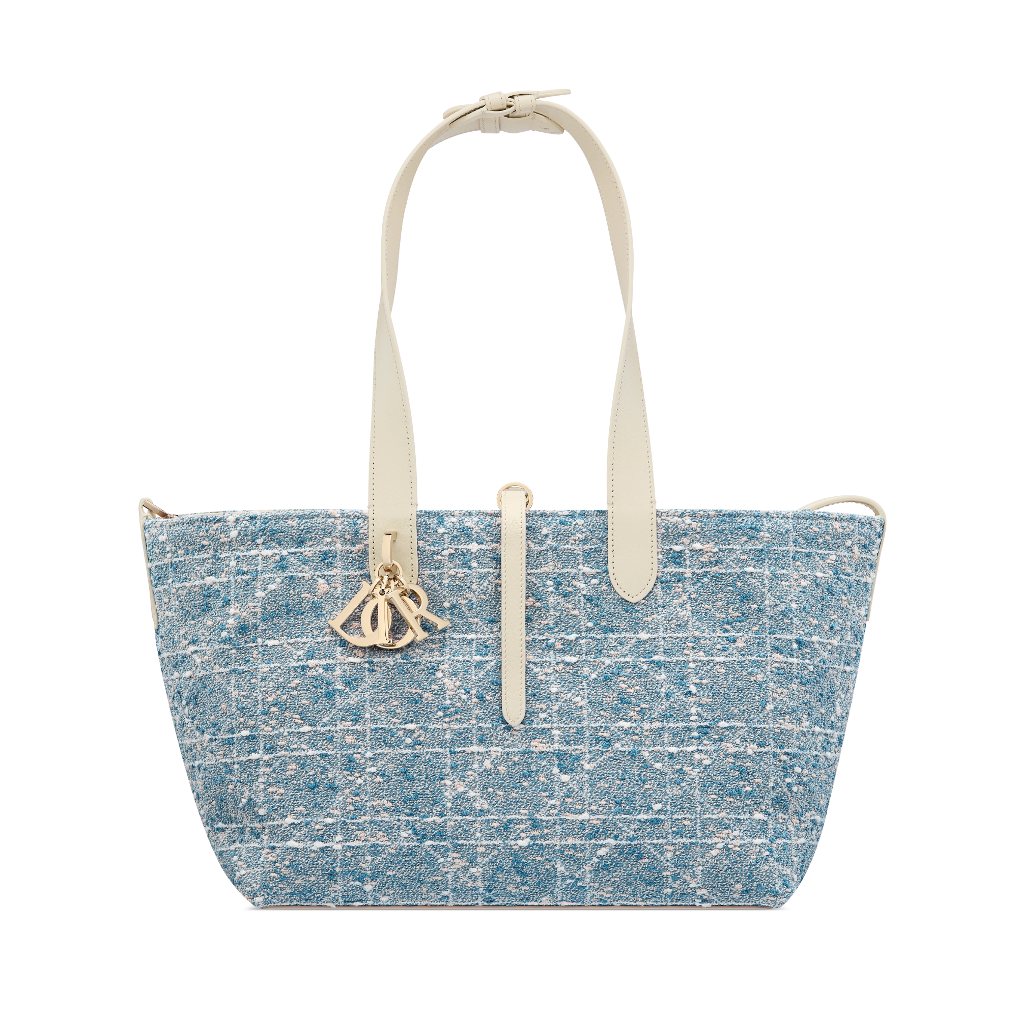 中号 Dior Toujours 手袋 太空蓝粗花呢白色藤格纹图案 E07