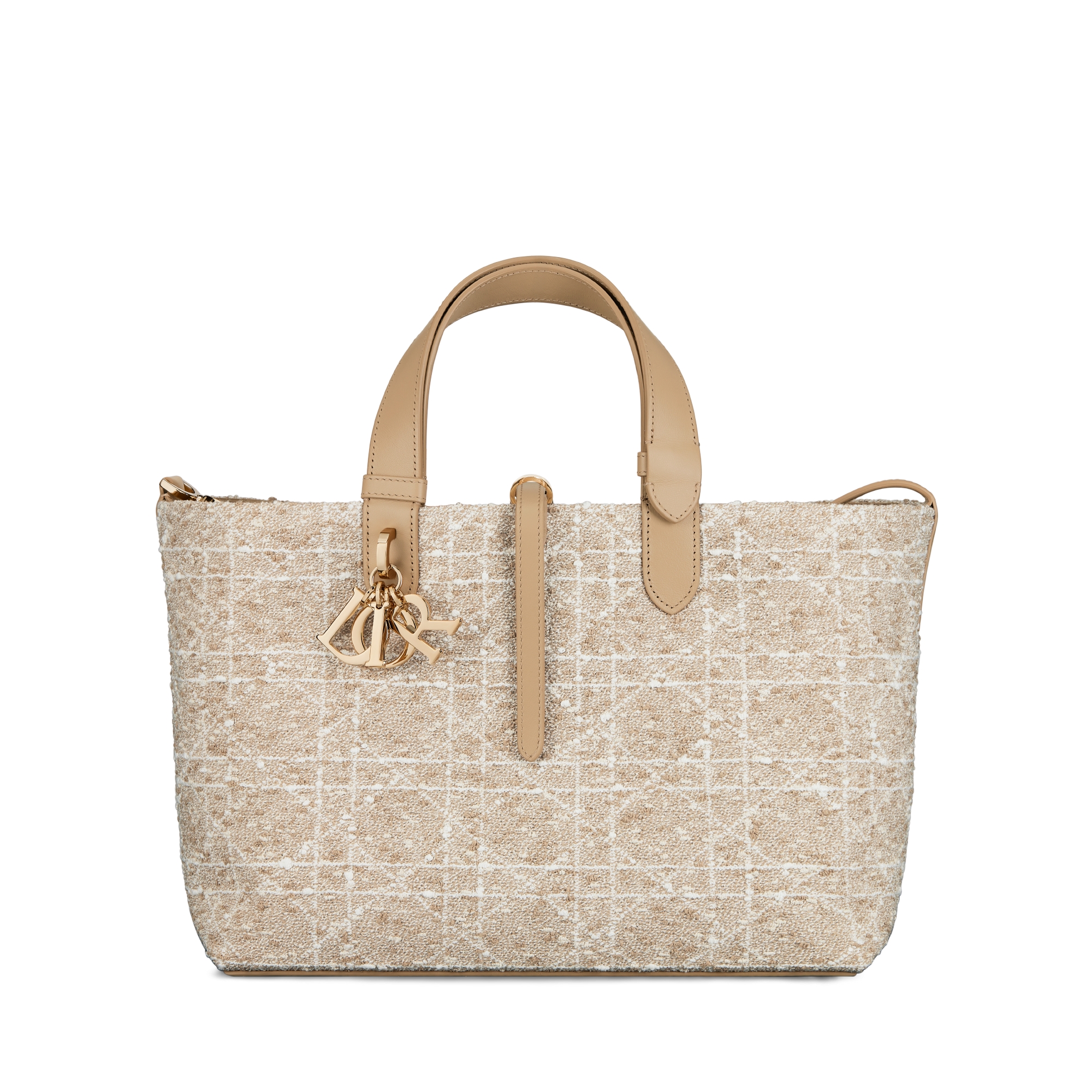 中号 Dior Toujours 手袋 浅饼干色粗花呢白色藤格纹图案 E01