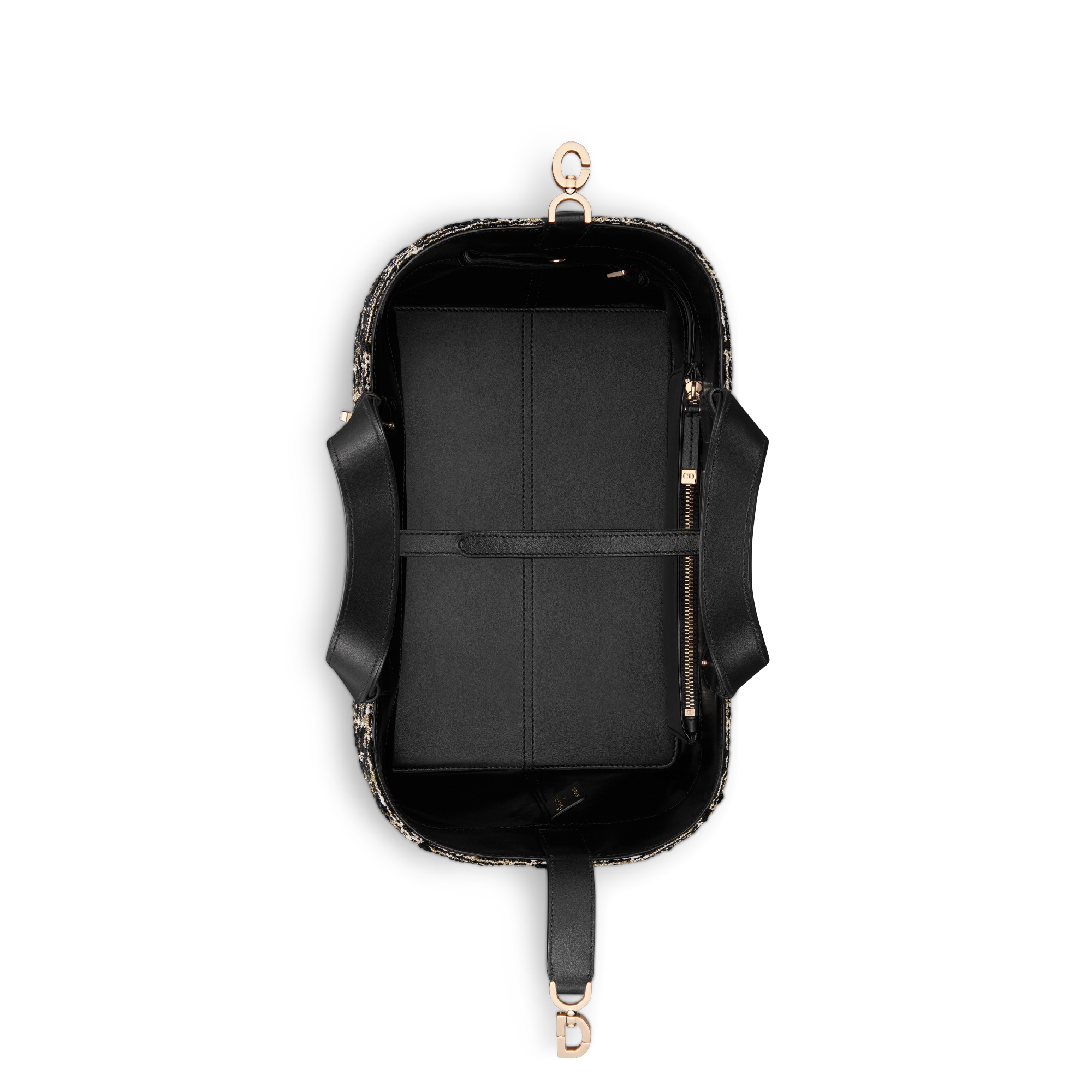 中号 Dior Toujours 手袋 黑色粗花呢金色调藤格纹图案 E06