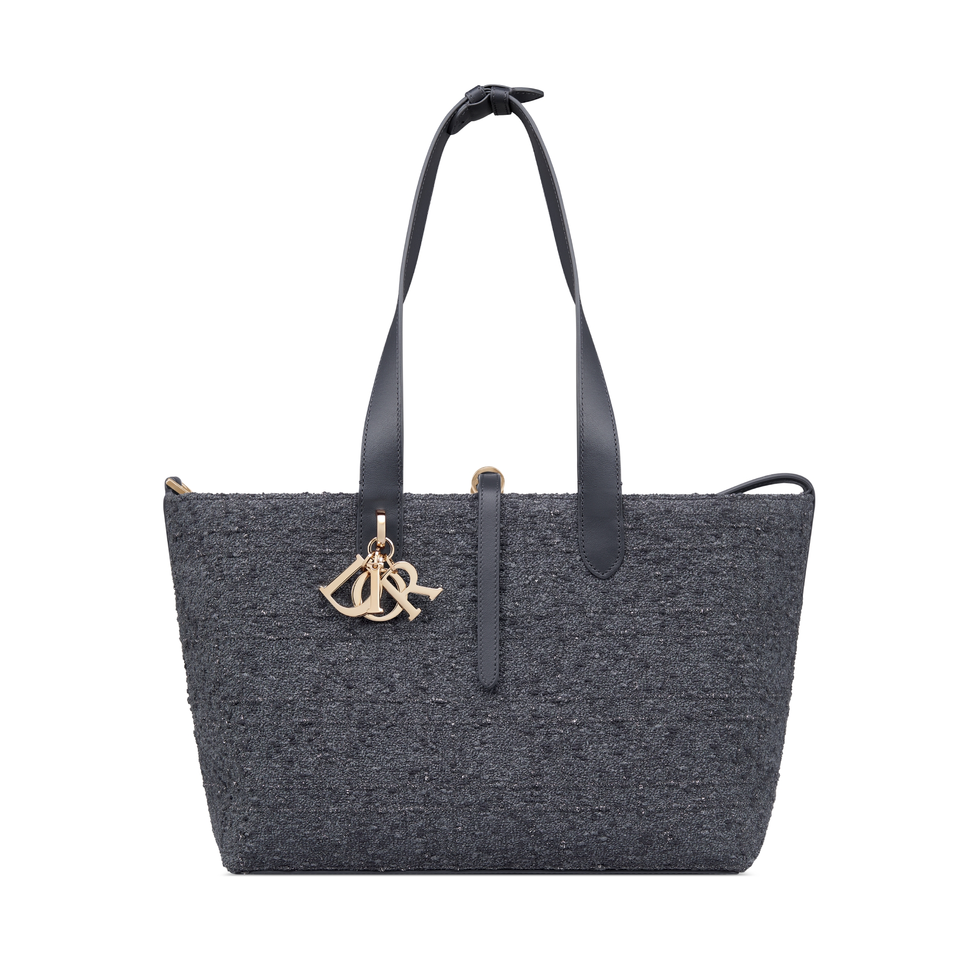 中号 Dior Toujours 手袋 灰色粗花呢银色金属光泽线藤格纹图案 E07