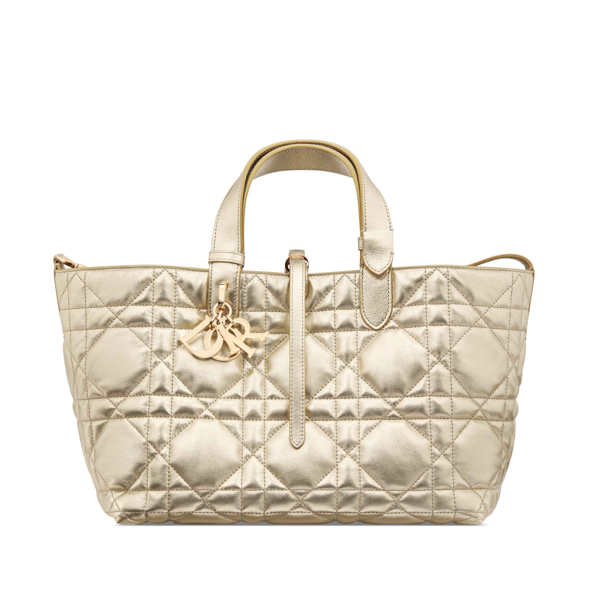 中号 Dior Toujours 手袋 金色调金属光泽牛皮革超大藤格纹 E01