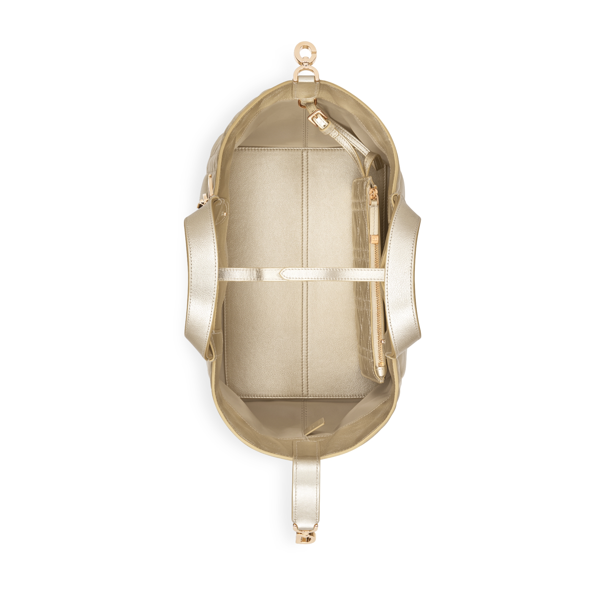 中号 Dior Toujours 手袋 金色调金属光泽牛皮革超大藤格纹 E06