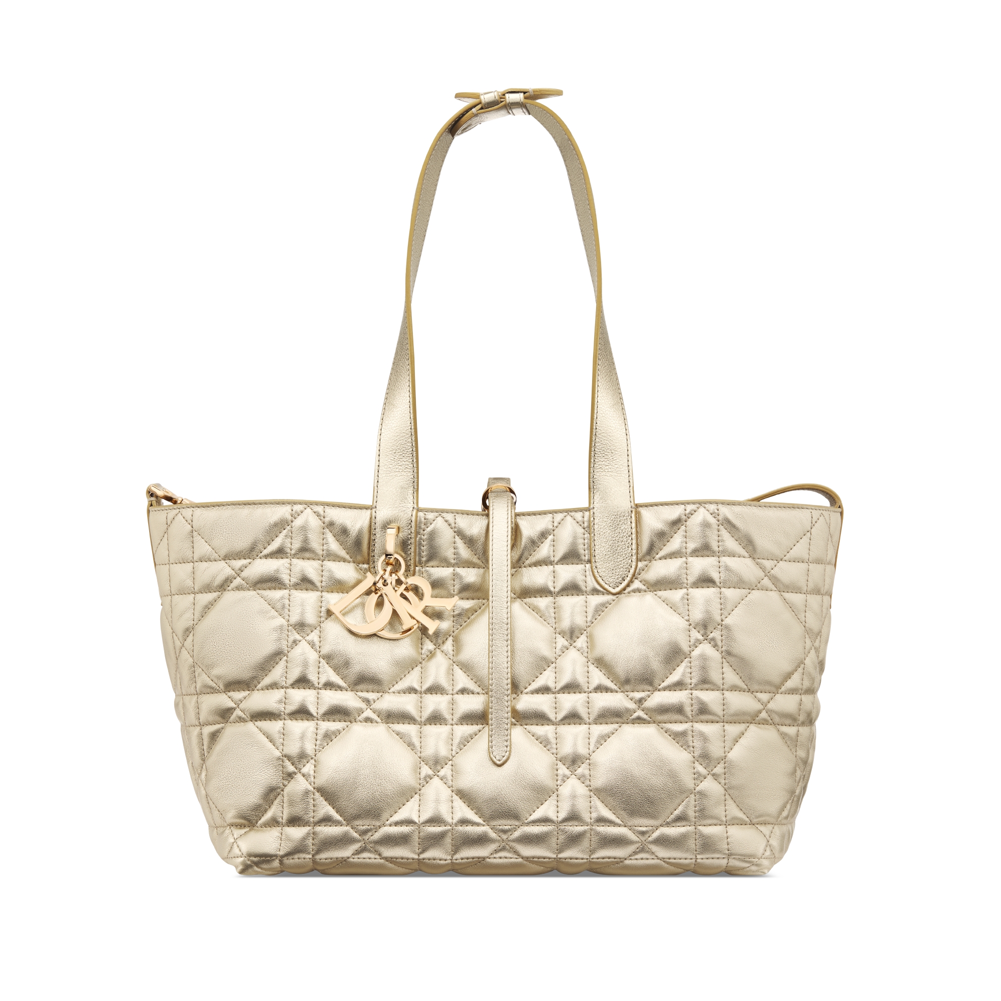 中号 Dior Toujours 手袋 金色调金属光泽牛皮革超大藤格纹 E07