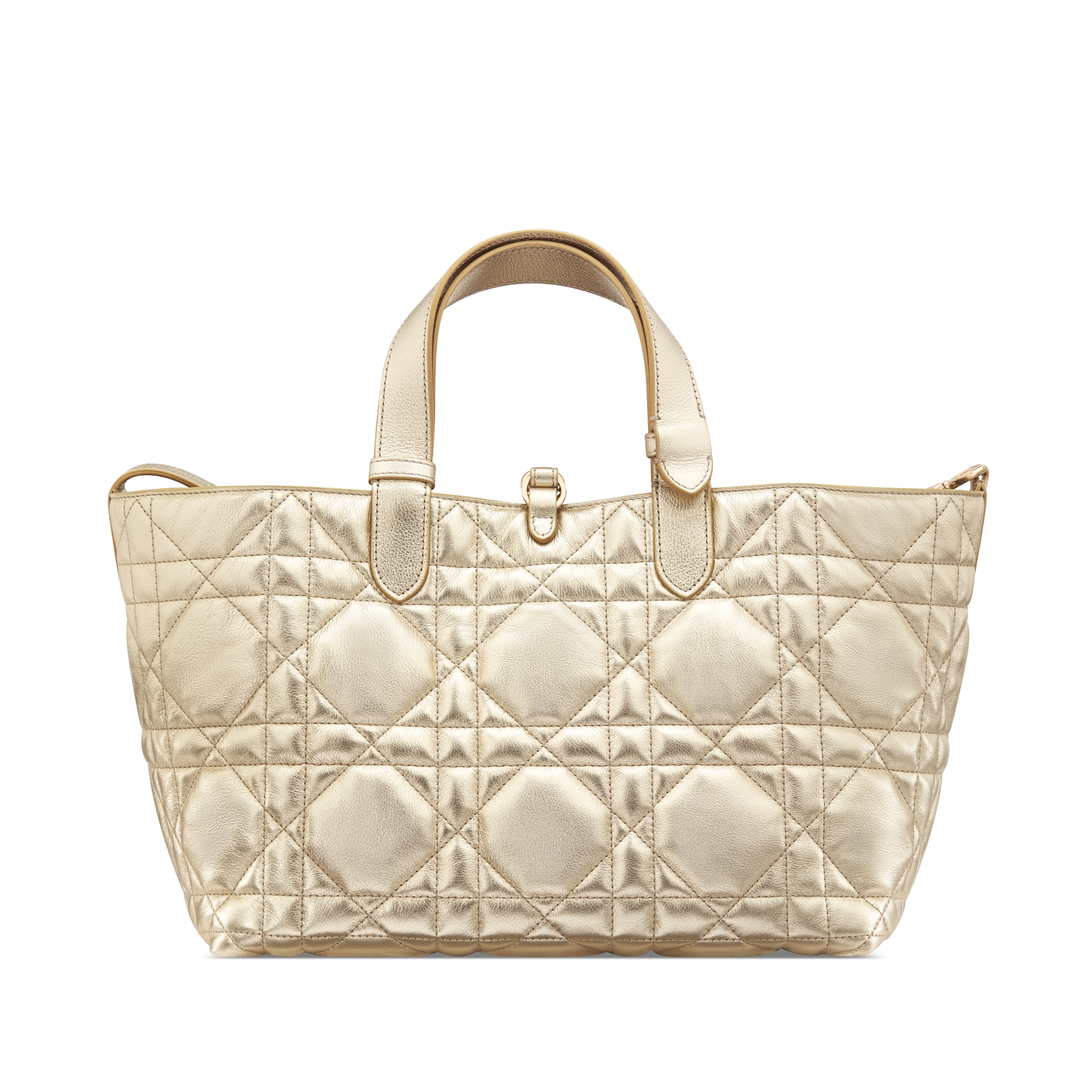 中号 Dior Toujours 手袋 金色调金属光泽牛皮革超大藤格纹 E08