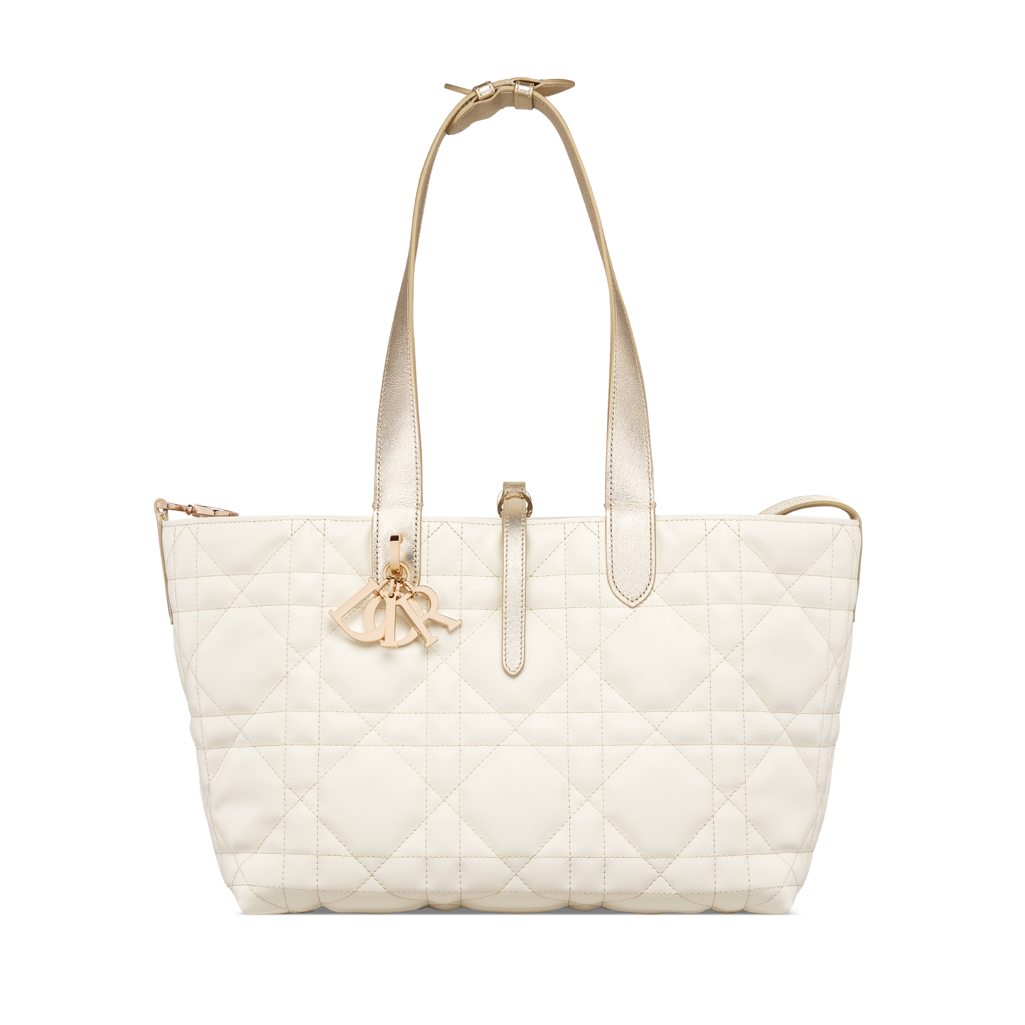 中号 Dior Toujours 手袋 金色和白色双色牛皮革超大藤格纹搭配金属光泽线 E07