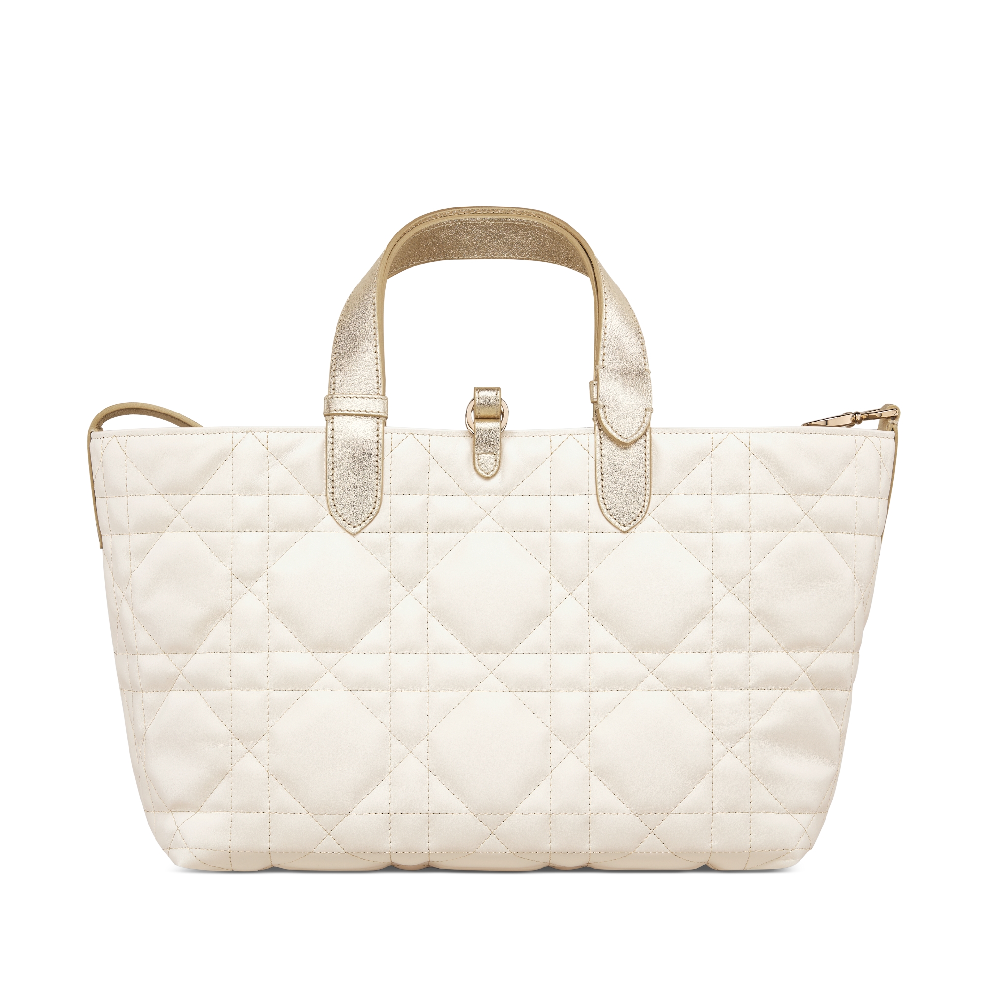 中号 Dior Toujours 手袋 金色和白色双色牛皮革超大藤格纹搭配金属光泽线 E08