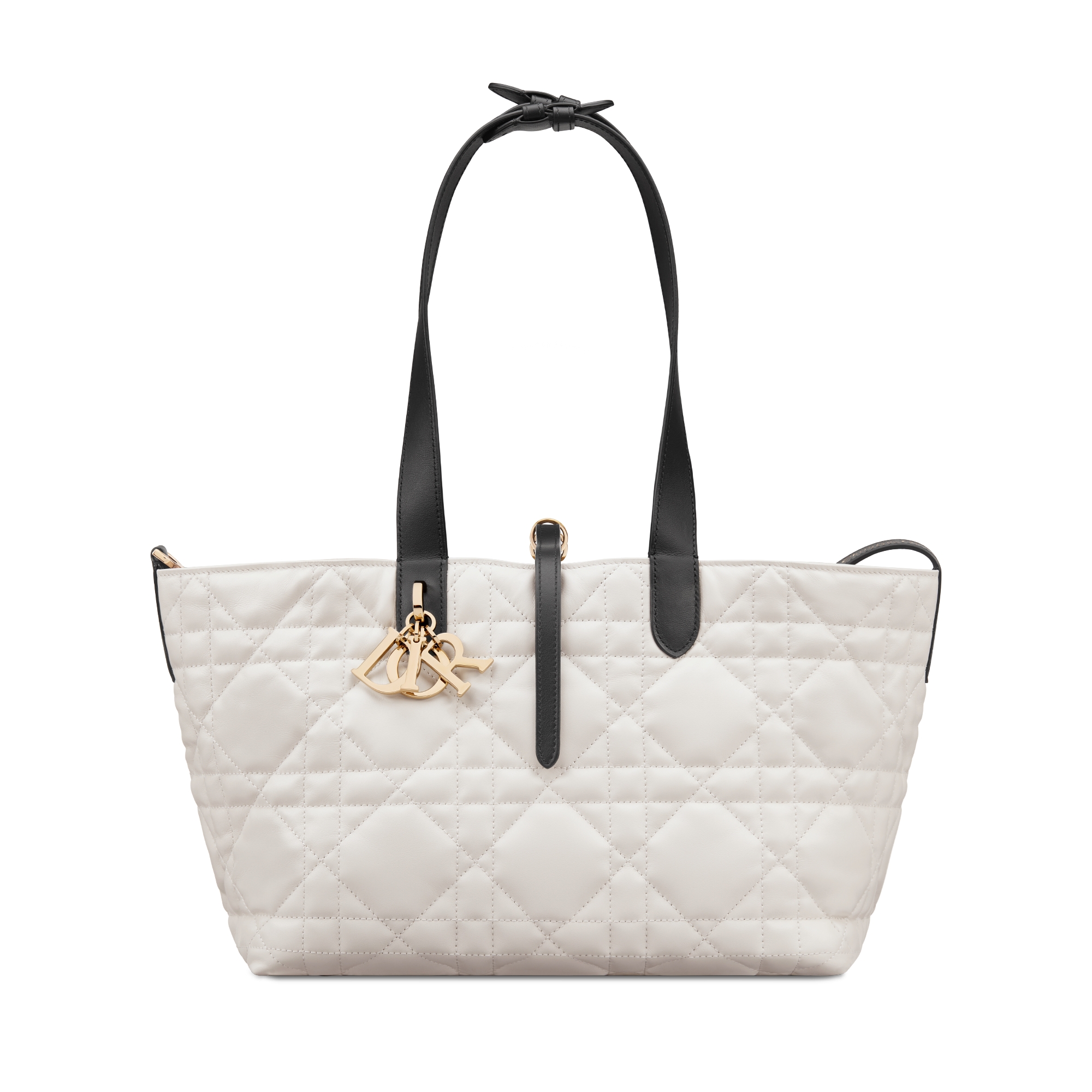 中号 Dior Toujours 手袋 奶白色和黑色牛皮革超大藤格纹 E07