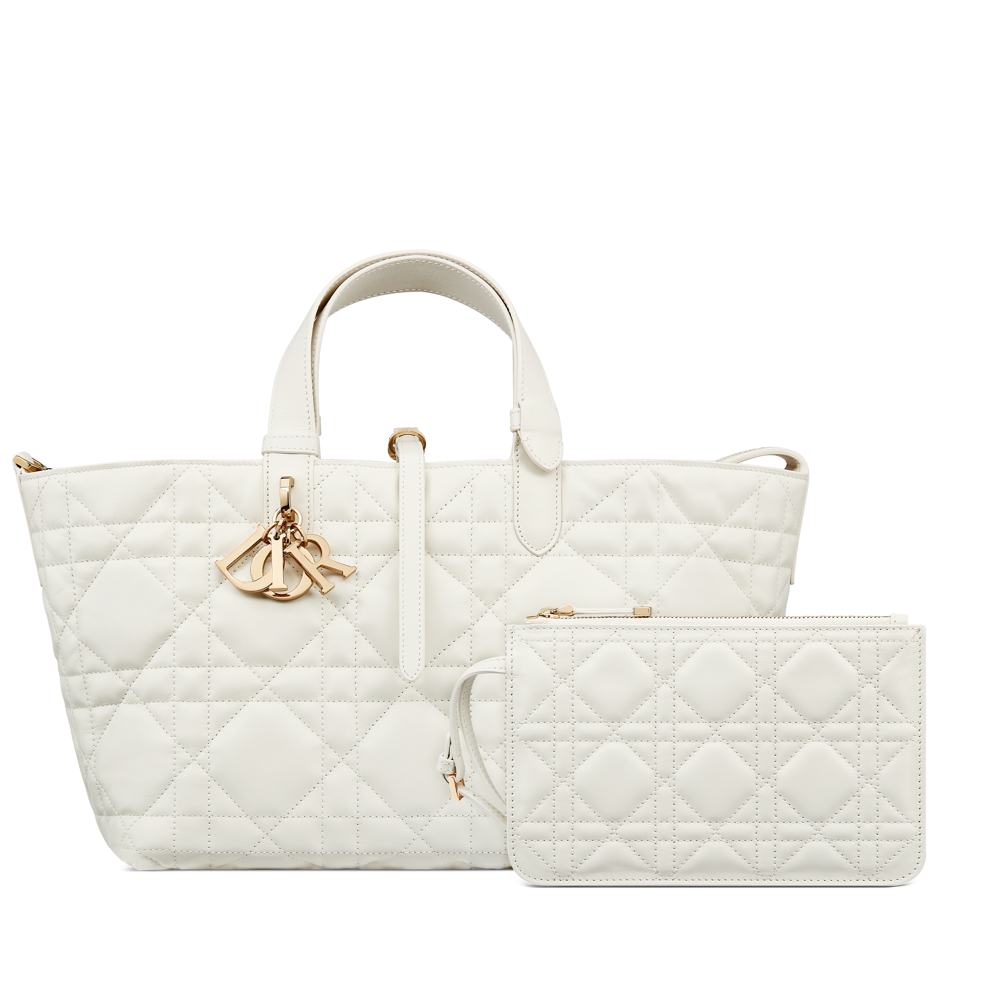 中号 Dior Toujours 手袋 奶白色牛皮革超大藤格纹 E10