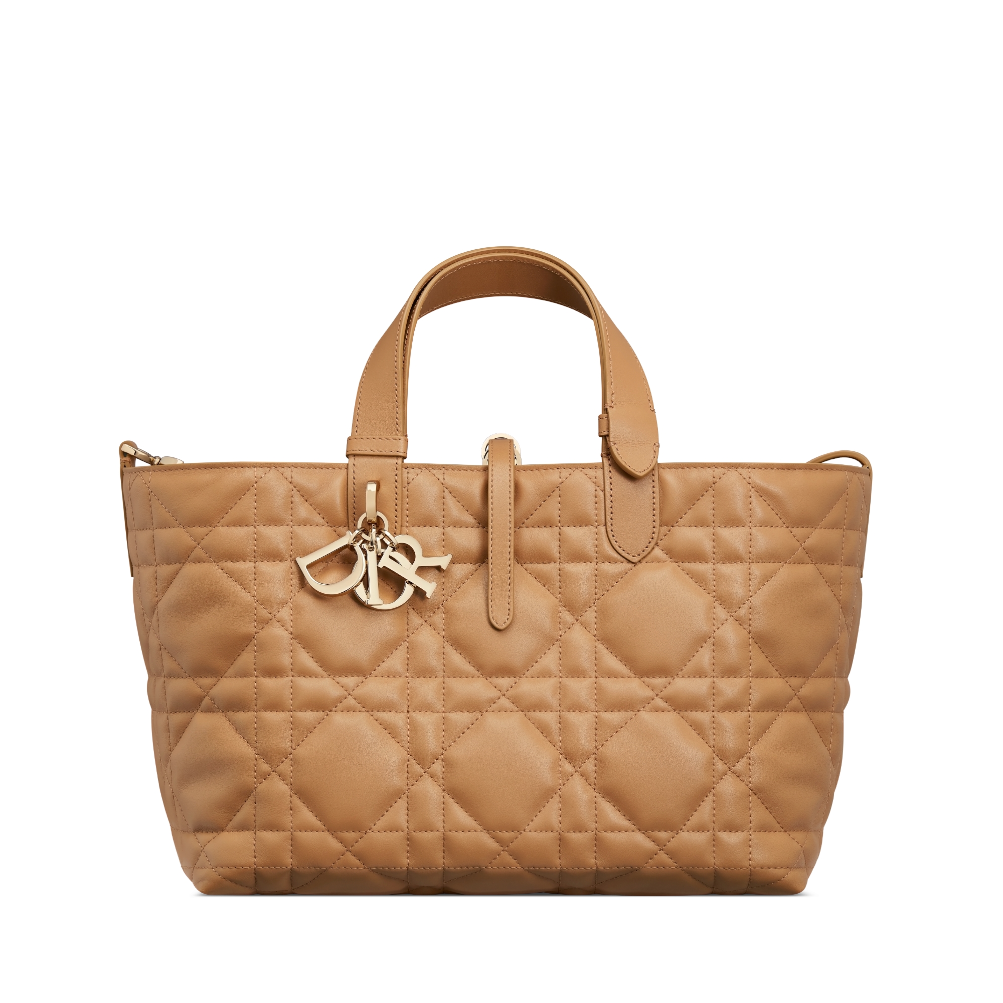 中号 Dior Toujours 手袋 浅金色调牛皮革超大藤格纹 E01