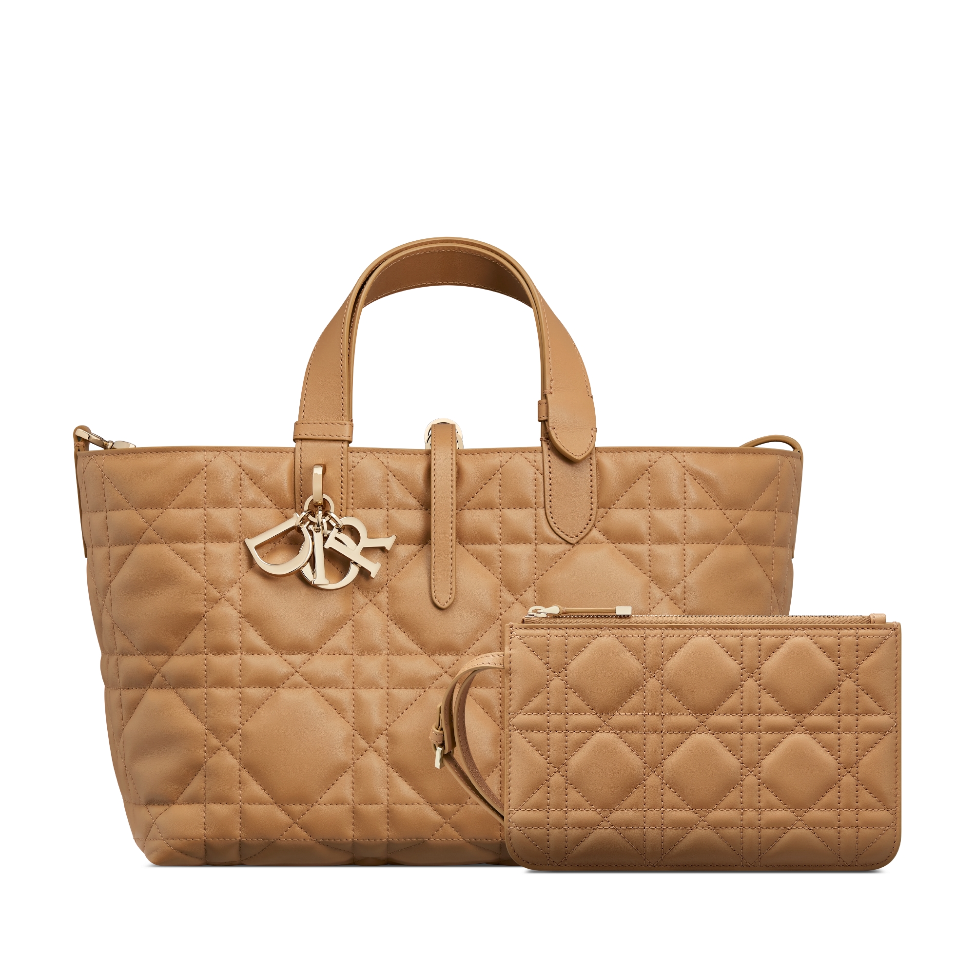 中号 Dior Toujours 手袋 浅金色调牛皮革超大藤格纹 E10