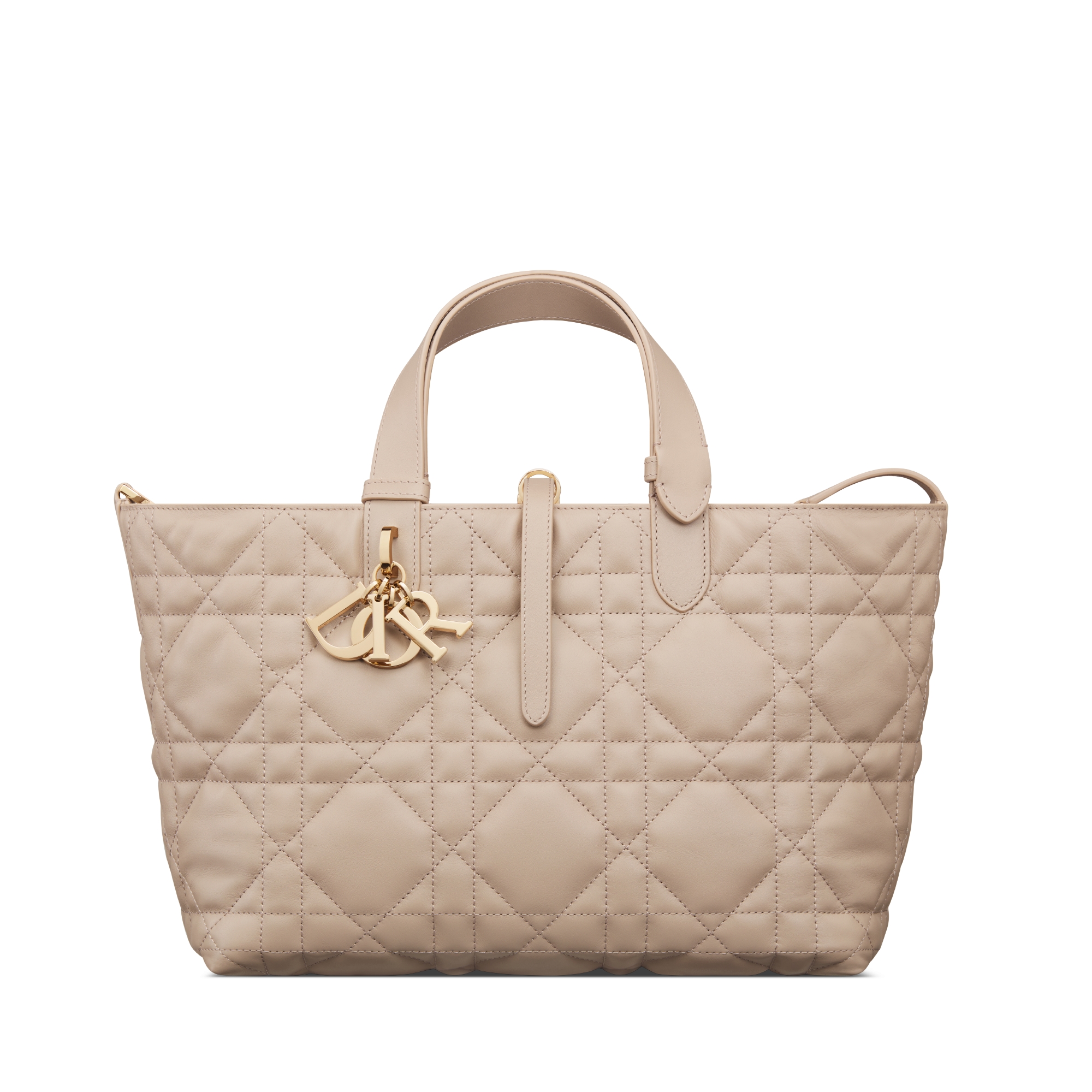 中号 Dior Toujours 手袋 沙漠灰褐色牛皮革超大藤格纹 E01