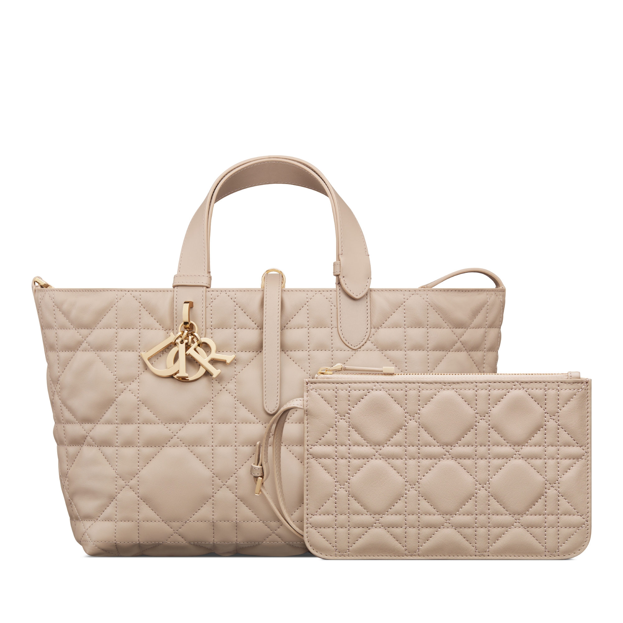 中号 Dior Toujours 手袋 沙漠灰褐色牛皮革超大藤格纹 E10