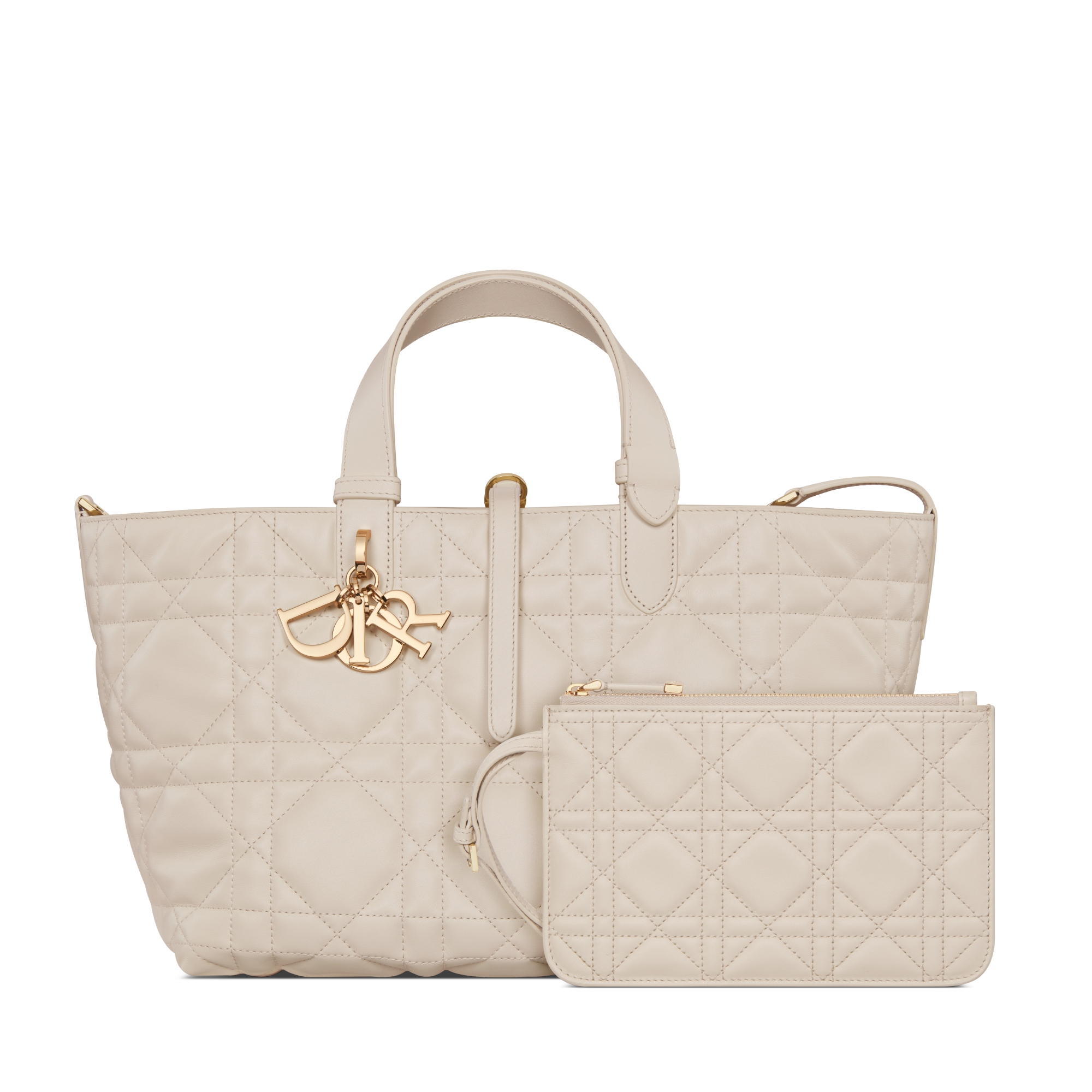 中号 Dior Toujours 手袋 浅饼干色牛皮革超大藤格纹 E10