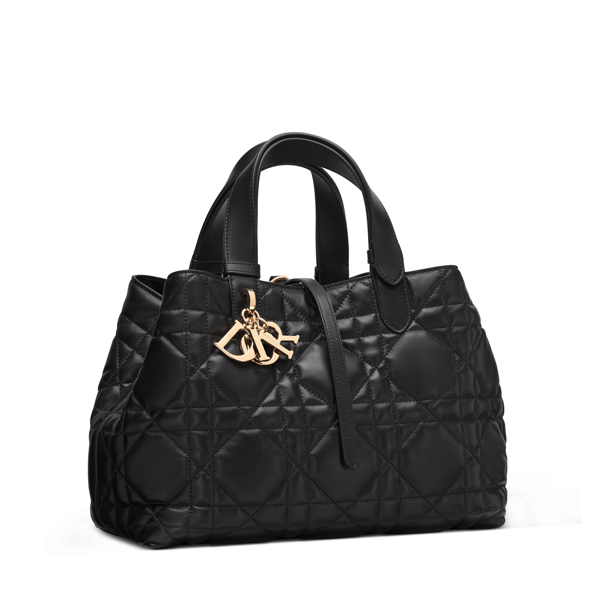 中号 Dior Toujours 手袋 黑色牛皮革超大藤格纹 E03