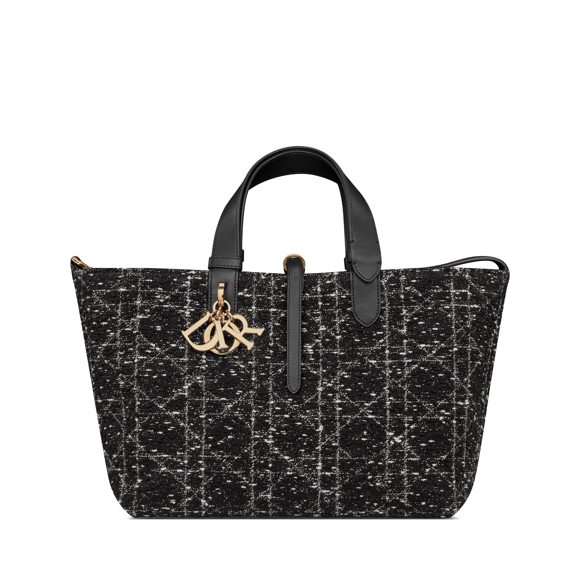 中号 Dior Toujours 手袋 黑色粗花呢白色藤格纹图案 E01