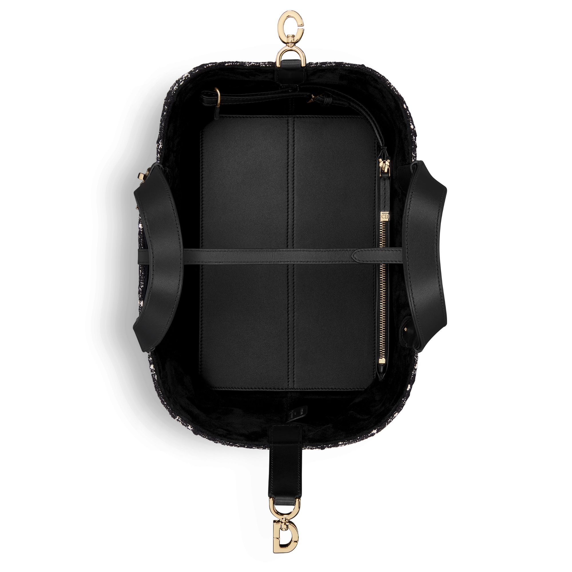 中号 Dior Toujours 手袋 黑色粗花呢白色藤格纹图案 E06