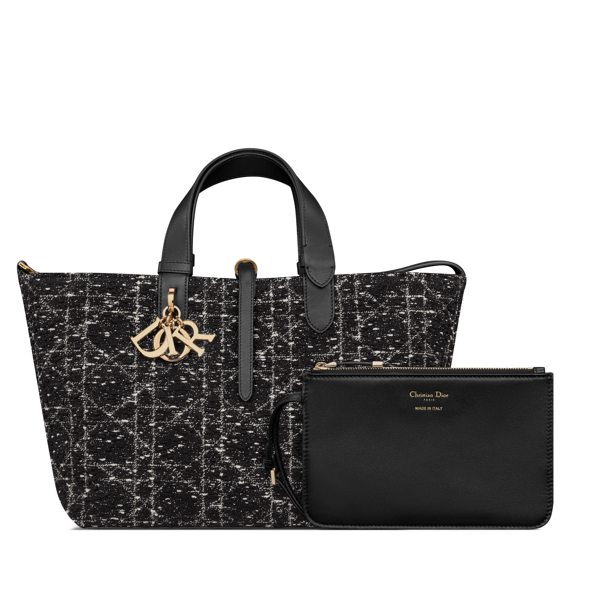 中号 Dior Toujours 手袋 黑色粗花呢白色藤格纹图案 E10