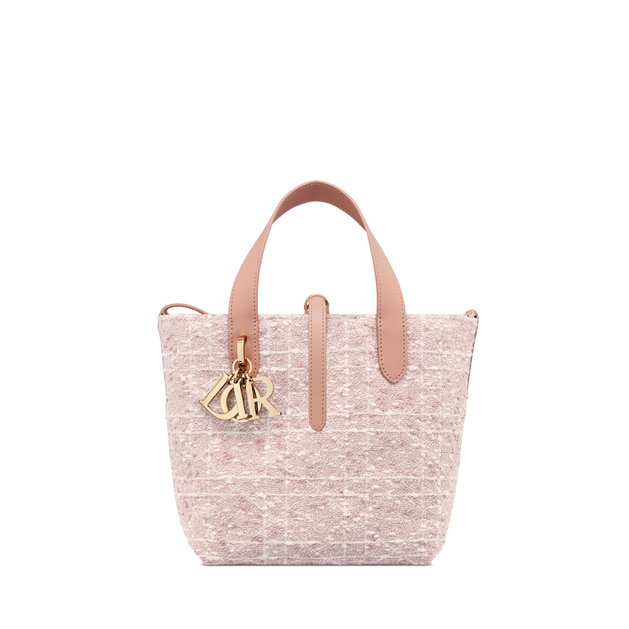 小号 Dior Toujours 竖版手袋 玫瑰粉色粗花呢白色藤格纹图案 E01