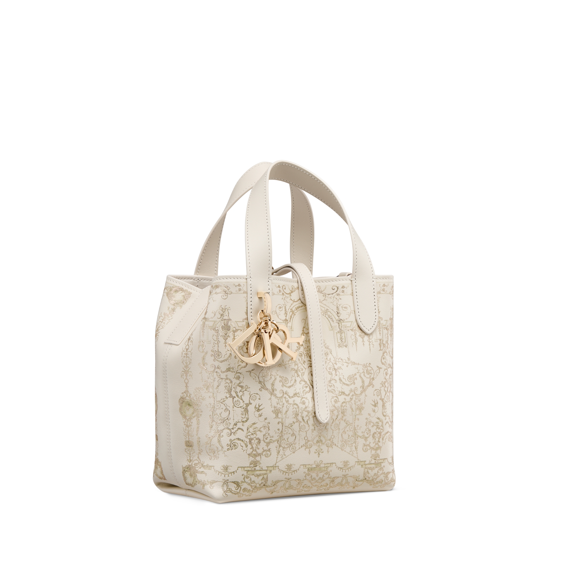 小号 Dior Toujours 竖版手袋 奶白色牛皮革金色调 Dioresque Stella 图案 E03