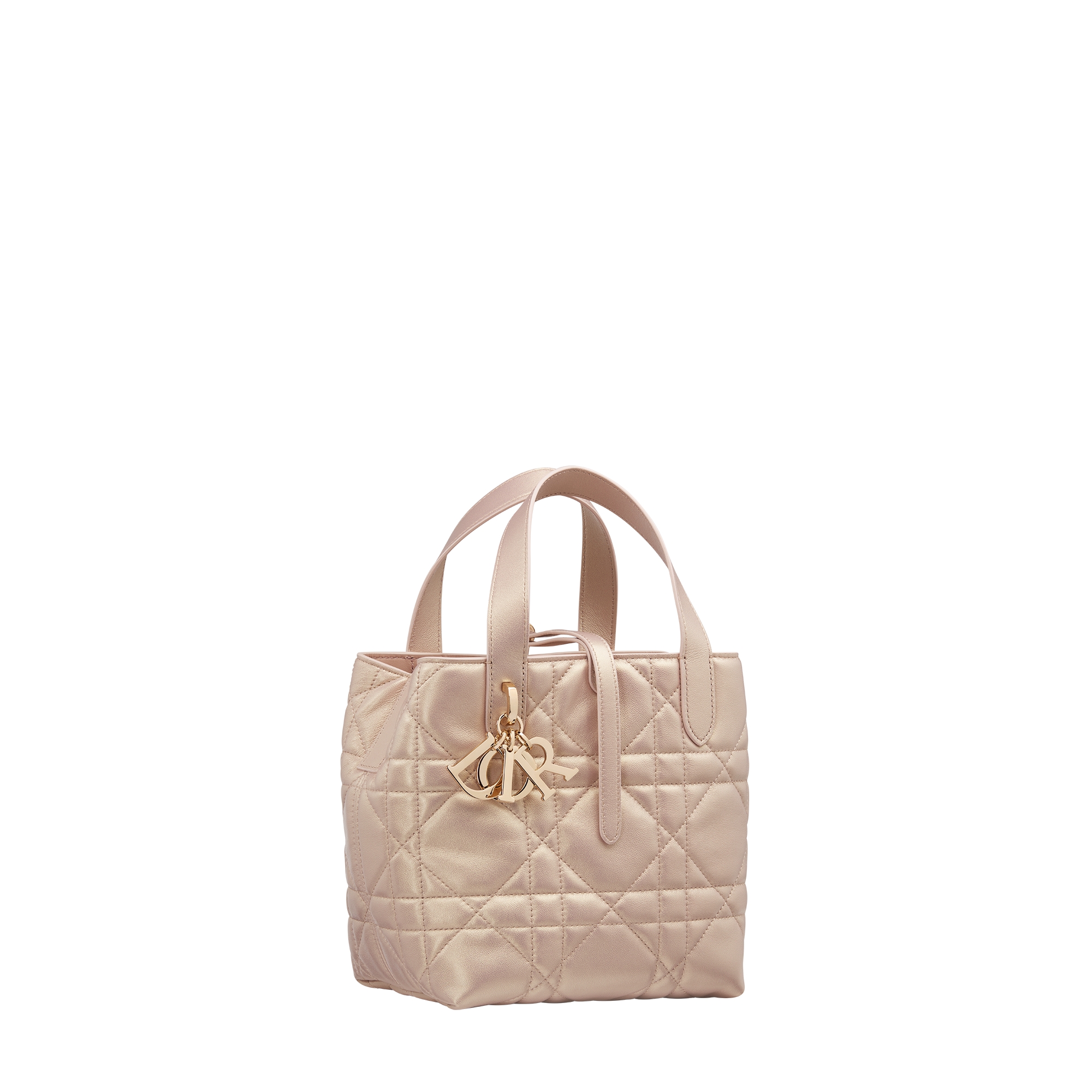  珠光粉色羊皮革超大藤格纹