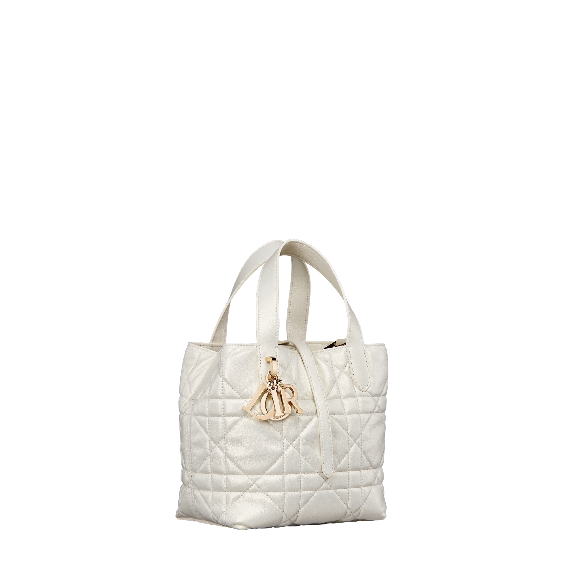  珠光白色羊皮革超大藤格纹