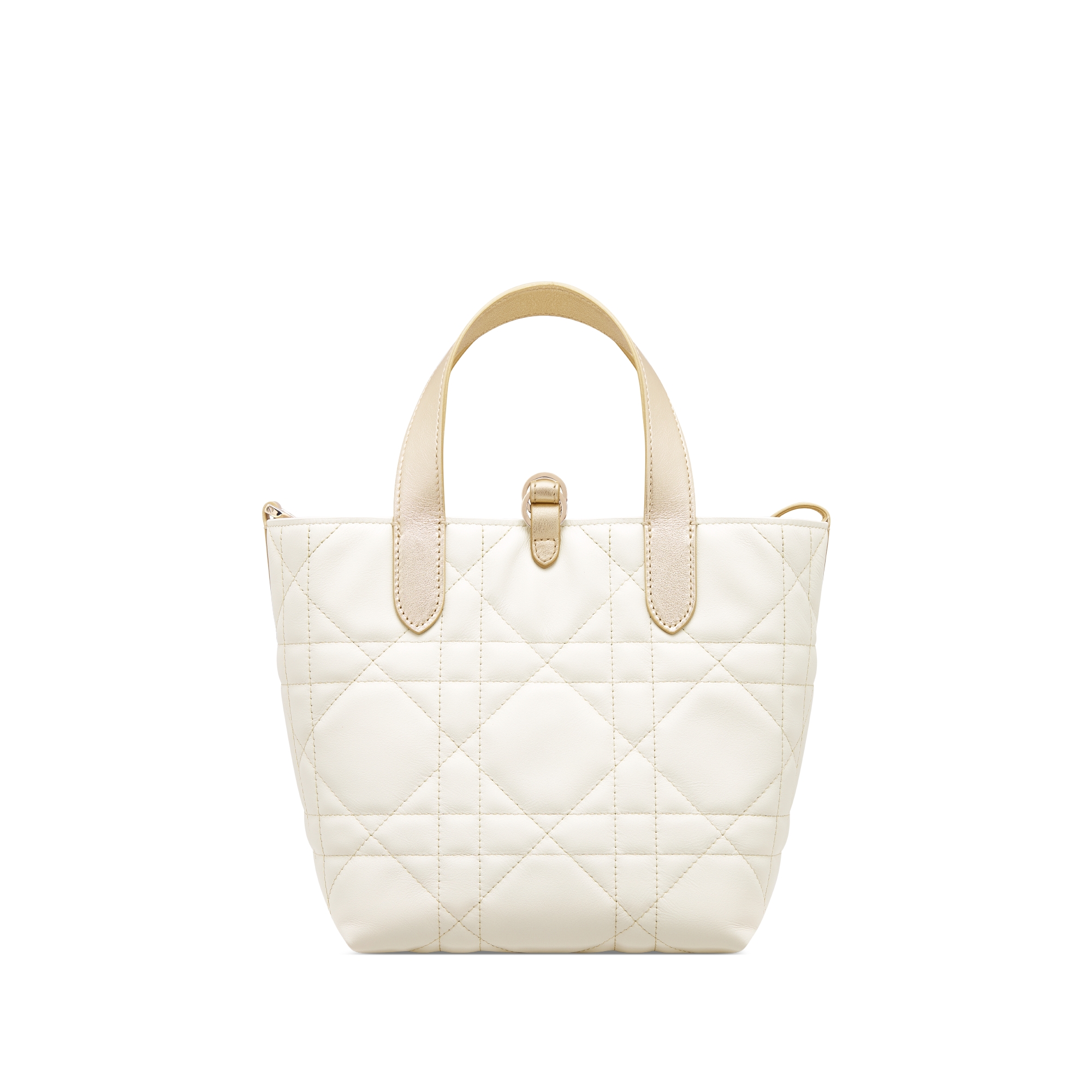 小号 Dior Toujours 竖版手袋 白色牛皮革金色金属光泽线超大藤格纹 E08