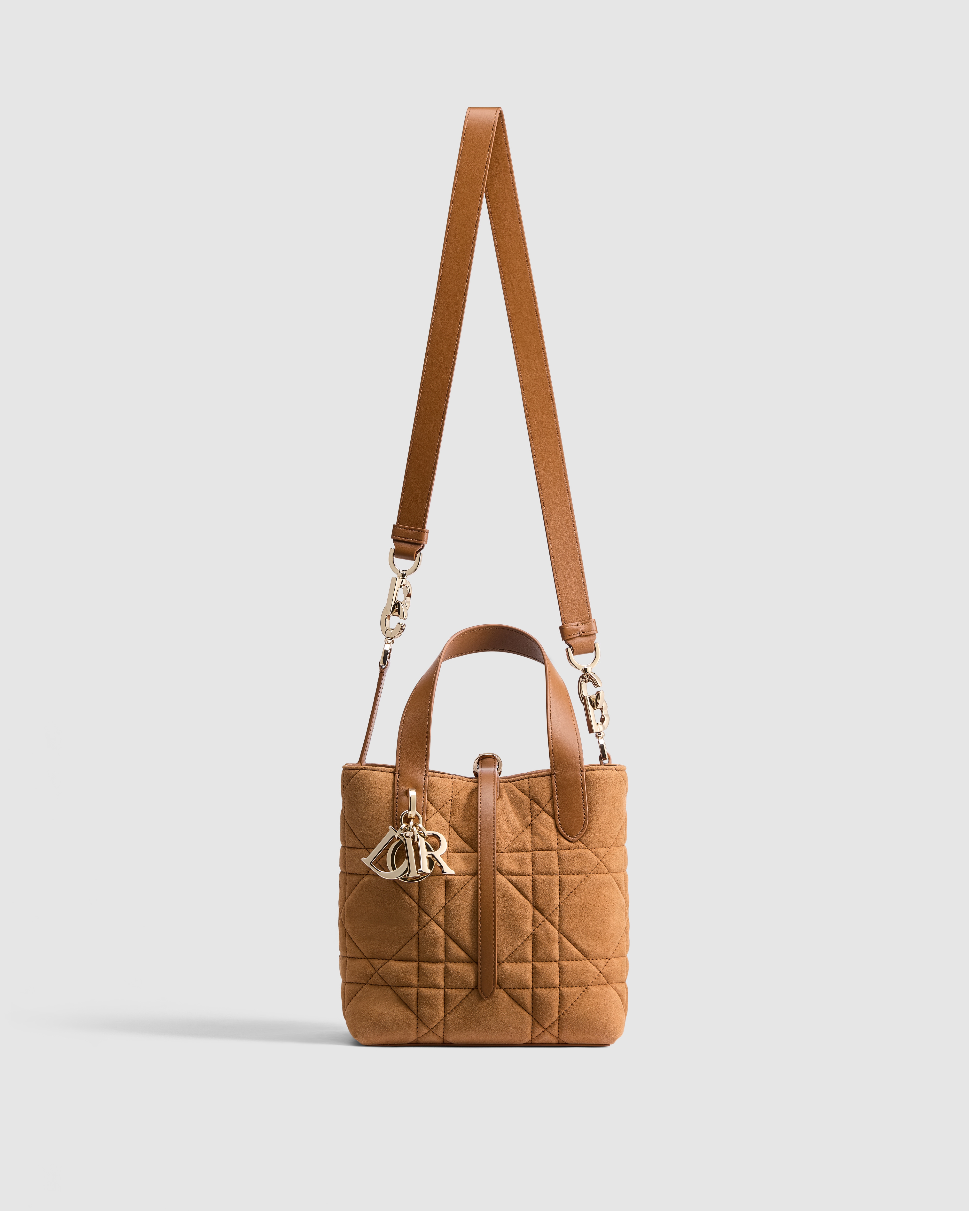 小号 Dior Toujours 竖版手袋 马鞍金色绒面羊皮革超大藤格纹 E07