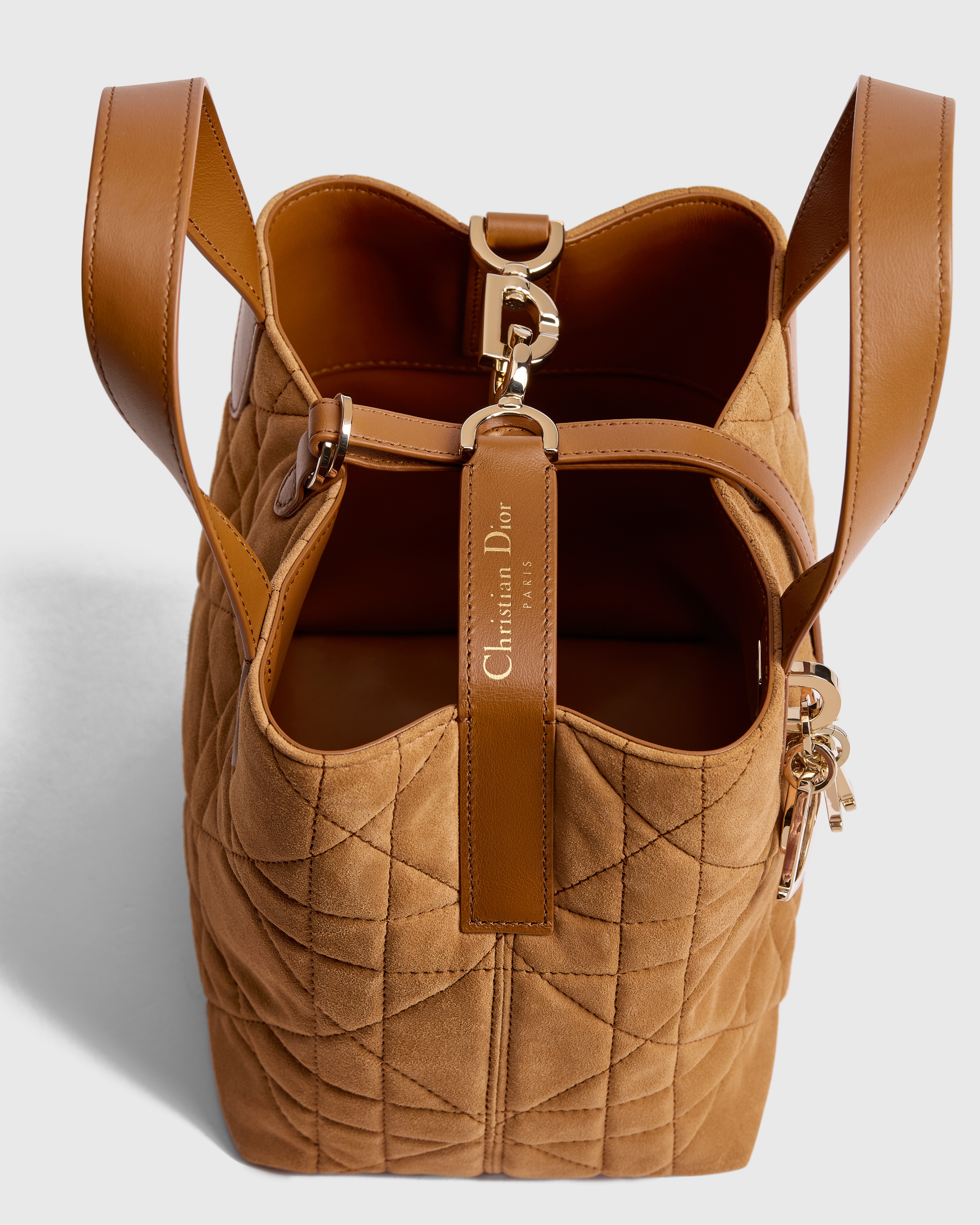 小号 Dior Toujours 竖版手袋 马鞍金色绒面羊皮革超大藤格纹 E09