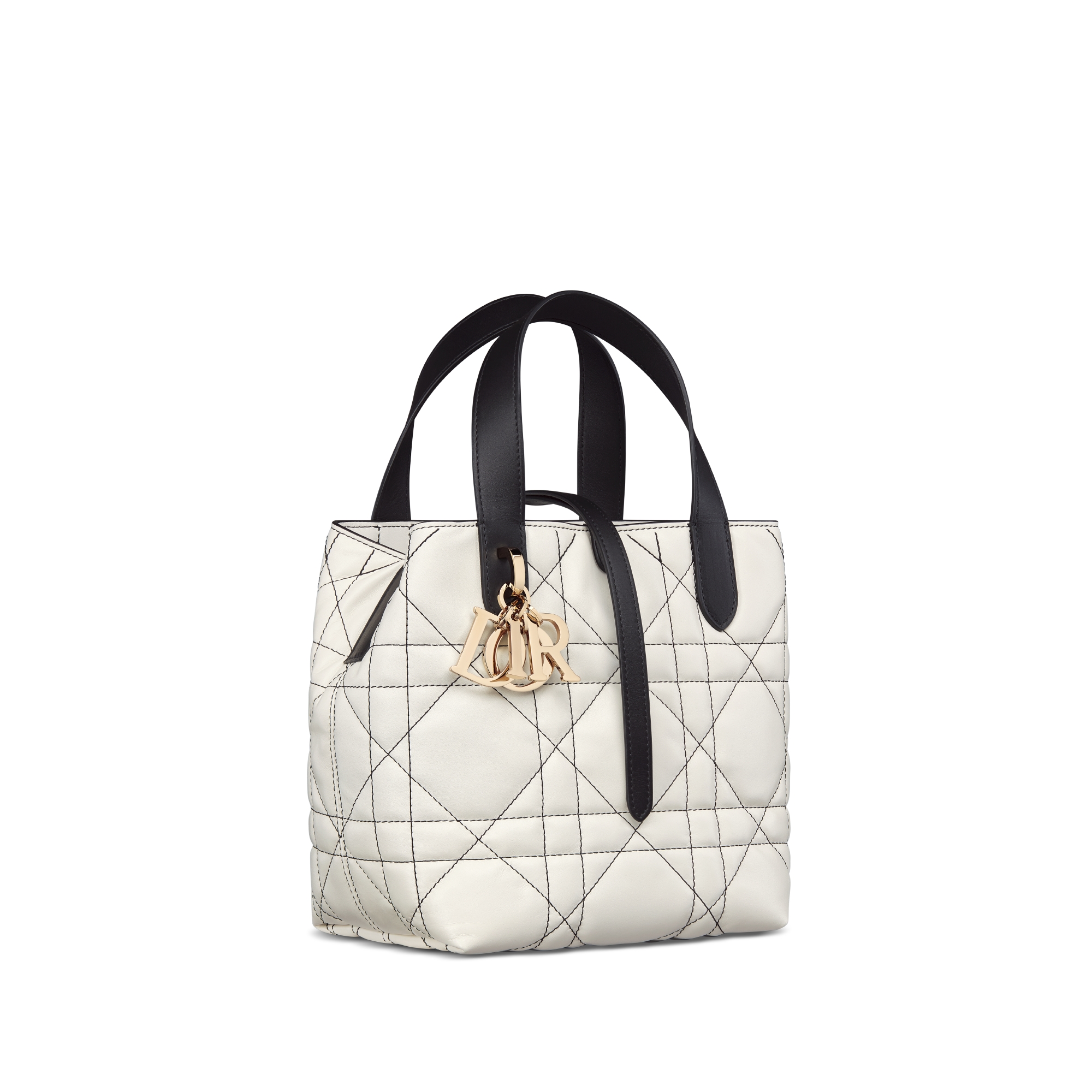 小号 Dior Toujours 竖版手袋 白色牛皮革超大藤格纹搭配对比鲜明的黑色缉面线 E03