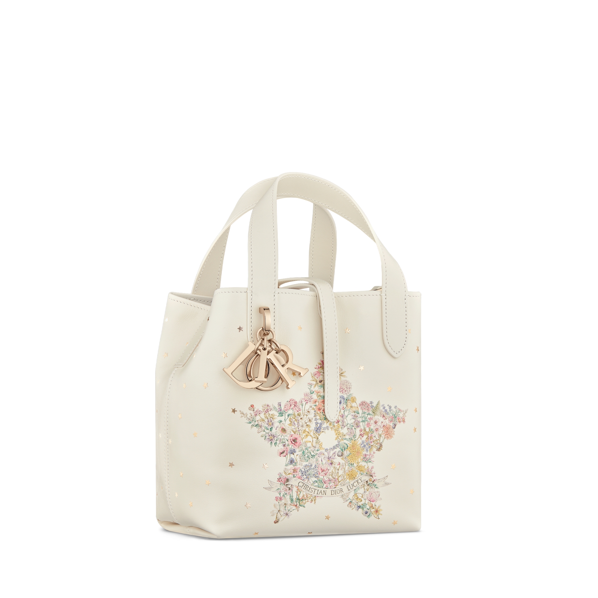 Lucky Dior 小号 Dior Toujours 竖版手袋 奶白色柔软牛皮革多色 Dior Star 图案 E03