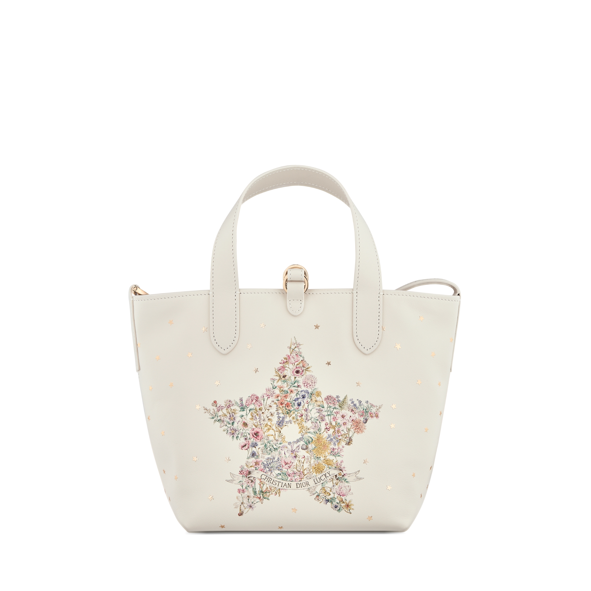 Lucky Dior 小号 Dior Toujours 竖版手袋 奶白色柔软牛皮革多色 Dior Star 图案 E08