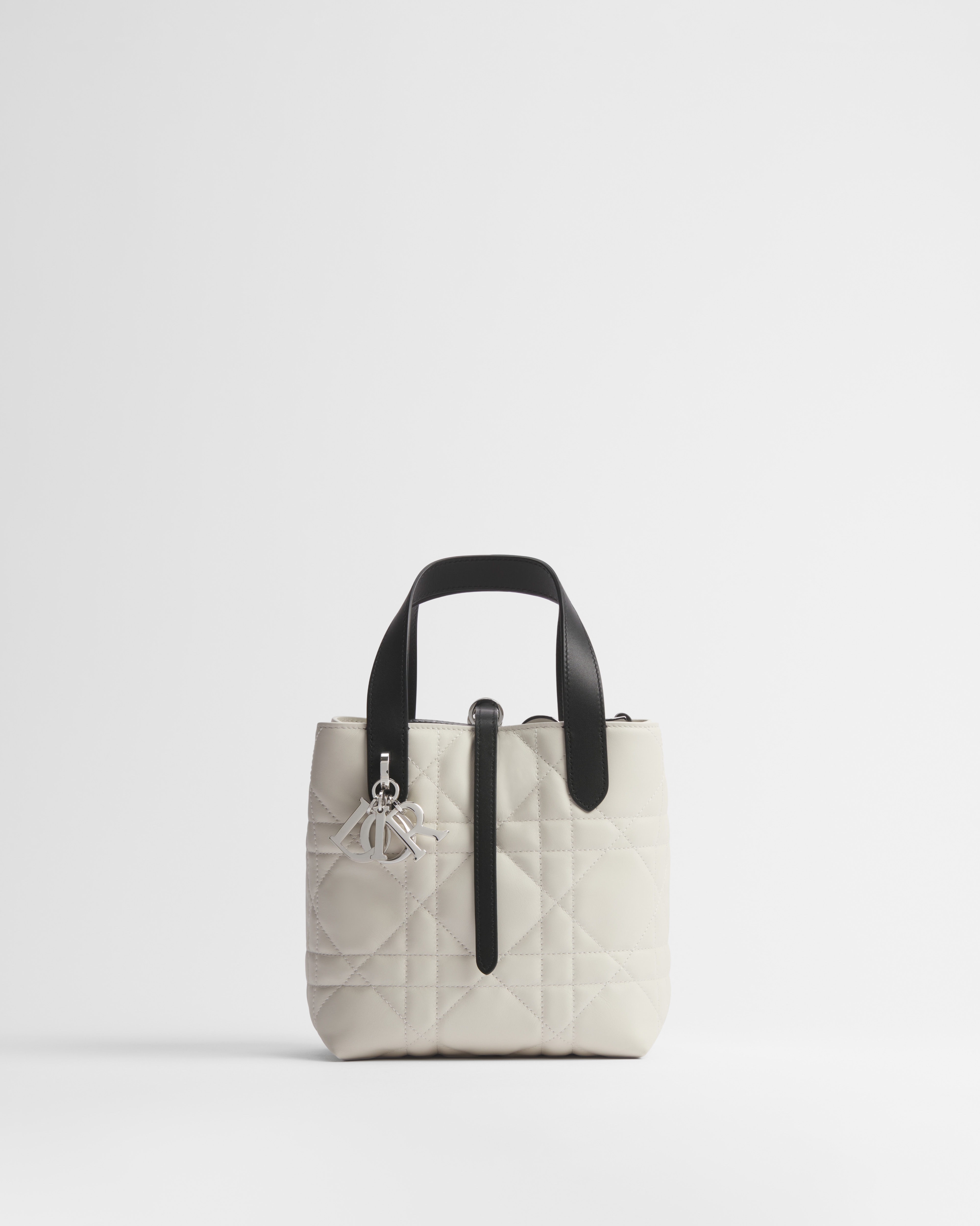 小号 Dior Toujours 竖版手袋 奶白色和黑色牛皮革超大藤格纹 E01