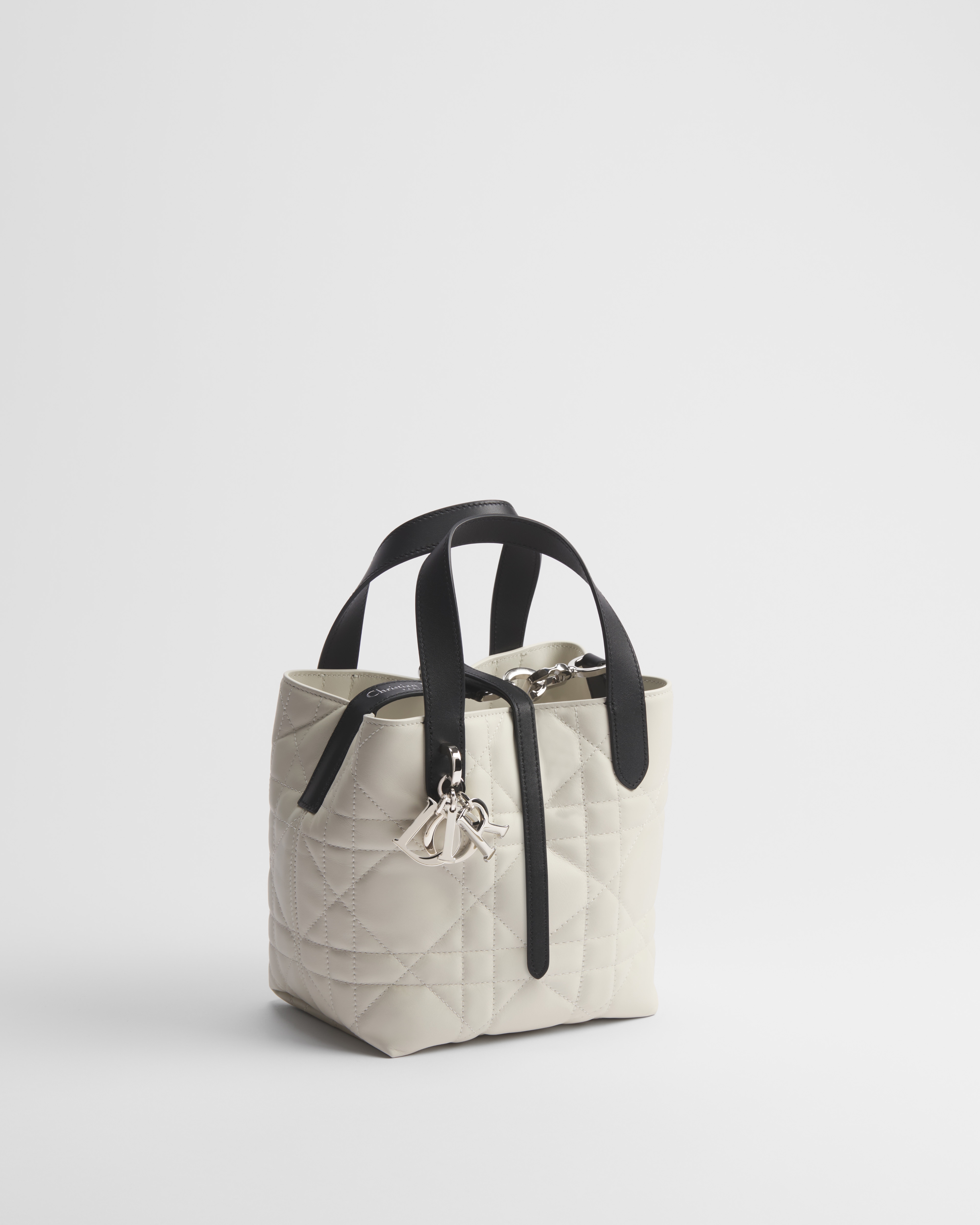 小号 Dior Toujours 竖版手袋 奶白色和黑色牛皮革超大藤格纹 E03