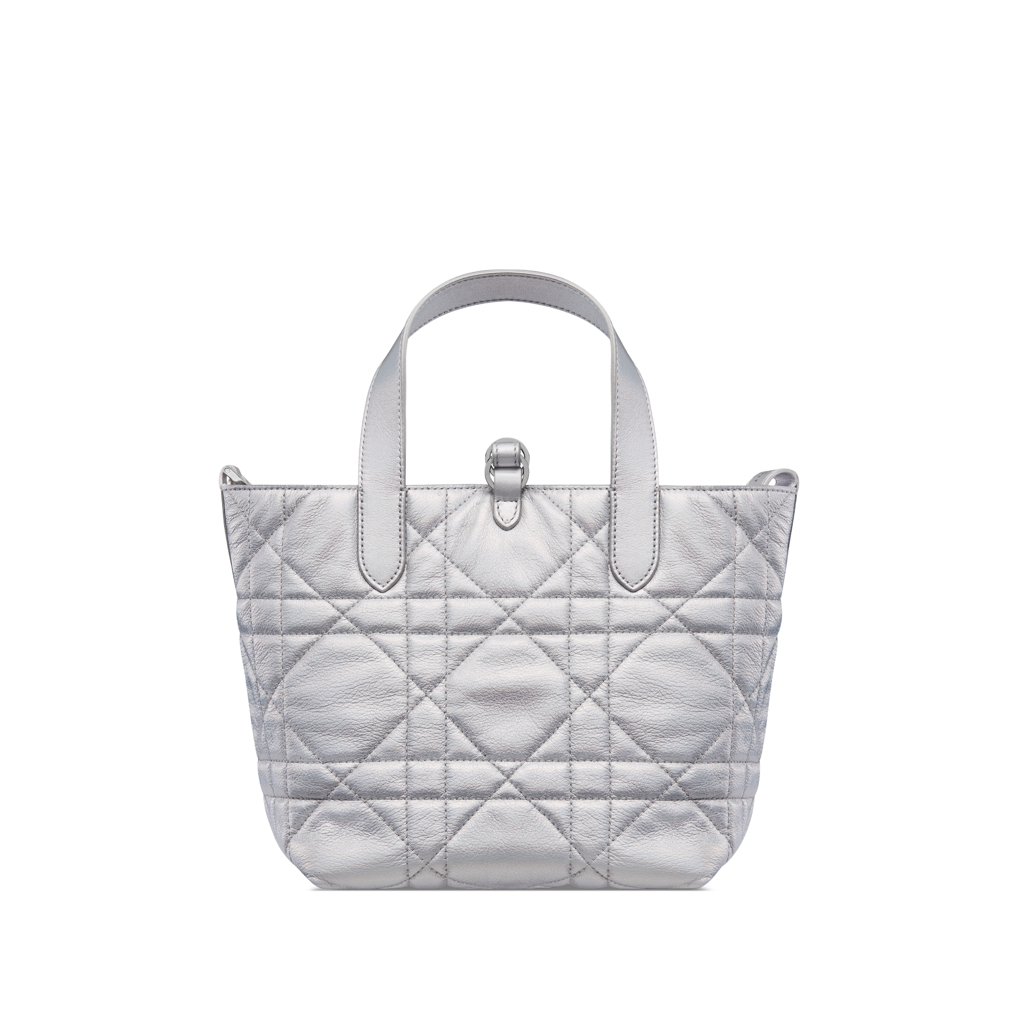 小号 Dior Toujours 竖版手袋 银色调彩虹色金属光泽牛皮革超大藤格纹 E08