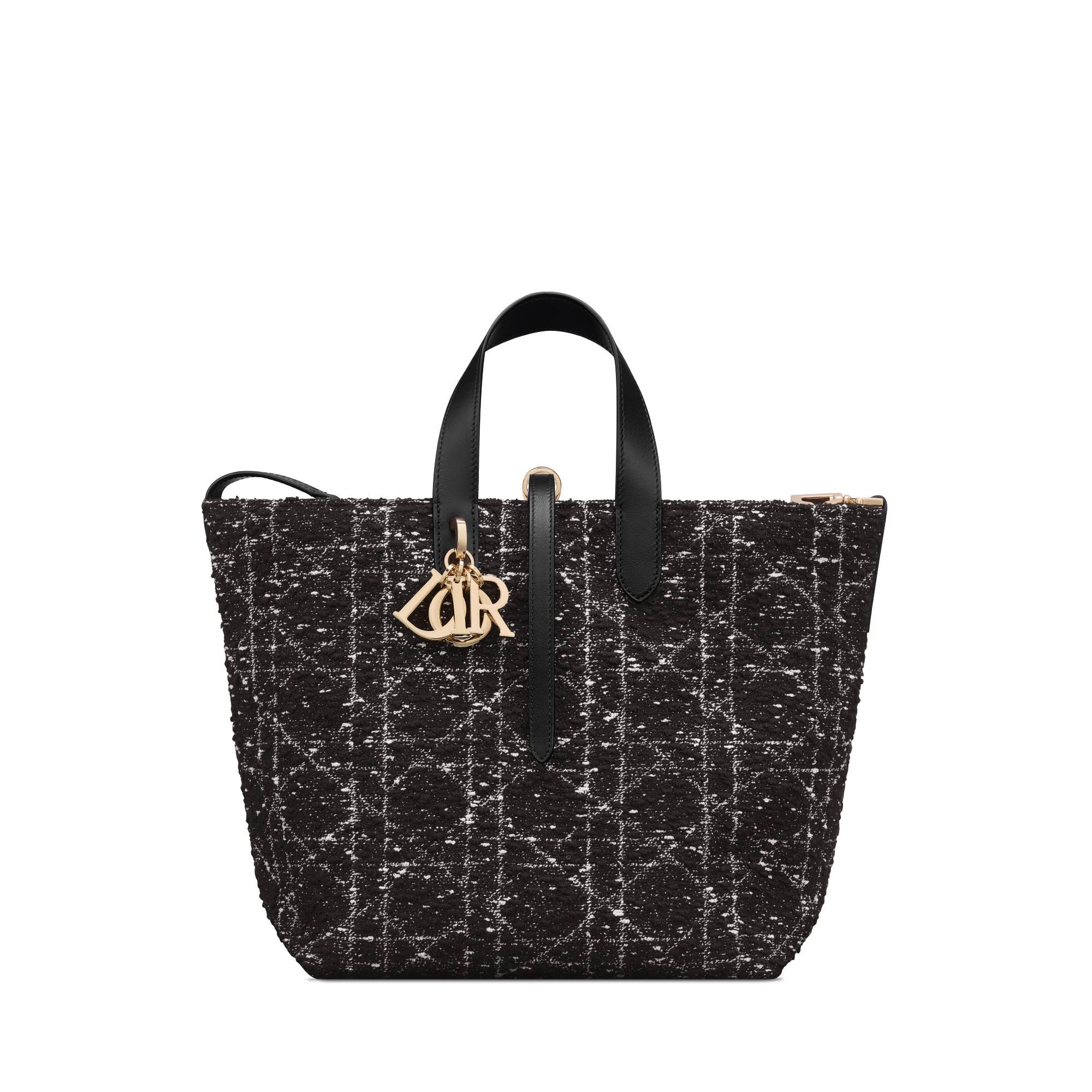 中号 Dior Toujours 竖版手袋 黑色粗花呢白色藤格纹图案 E01