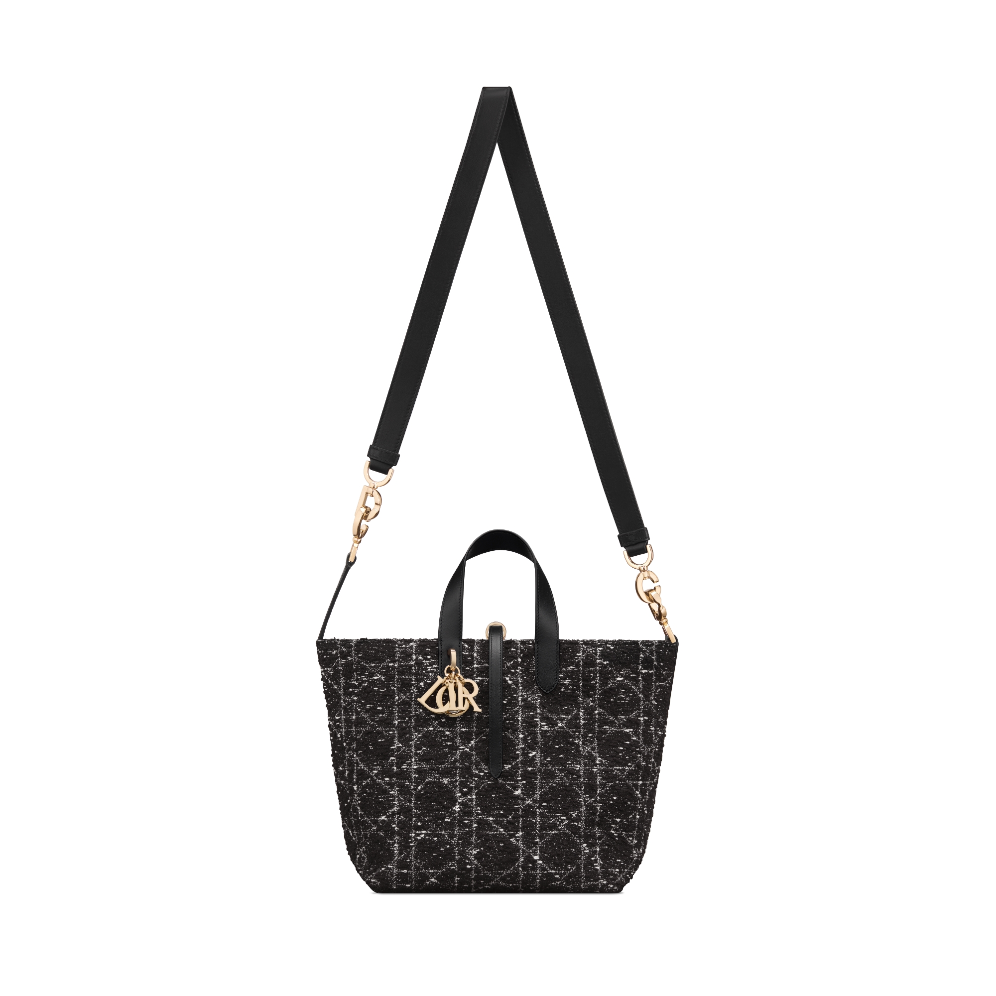 中号 Dior Toujours 竖版手袋 黑色粗花呢白色藤格纹图案 E07