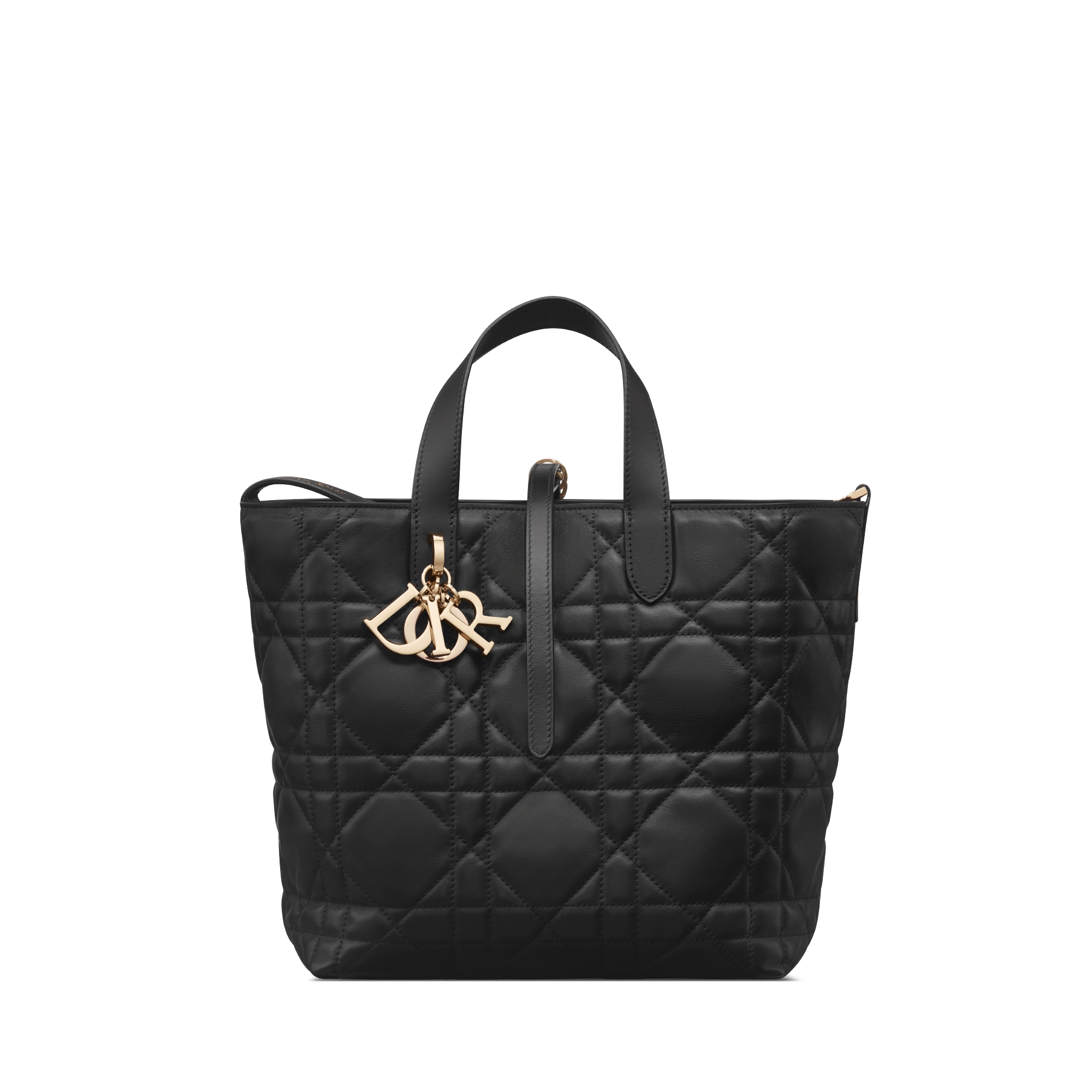 中号 Dior Toujours 竖版手袋 黑色牛皮革超大藤格纹 E01