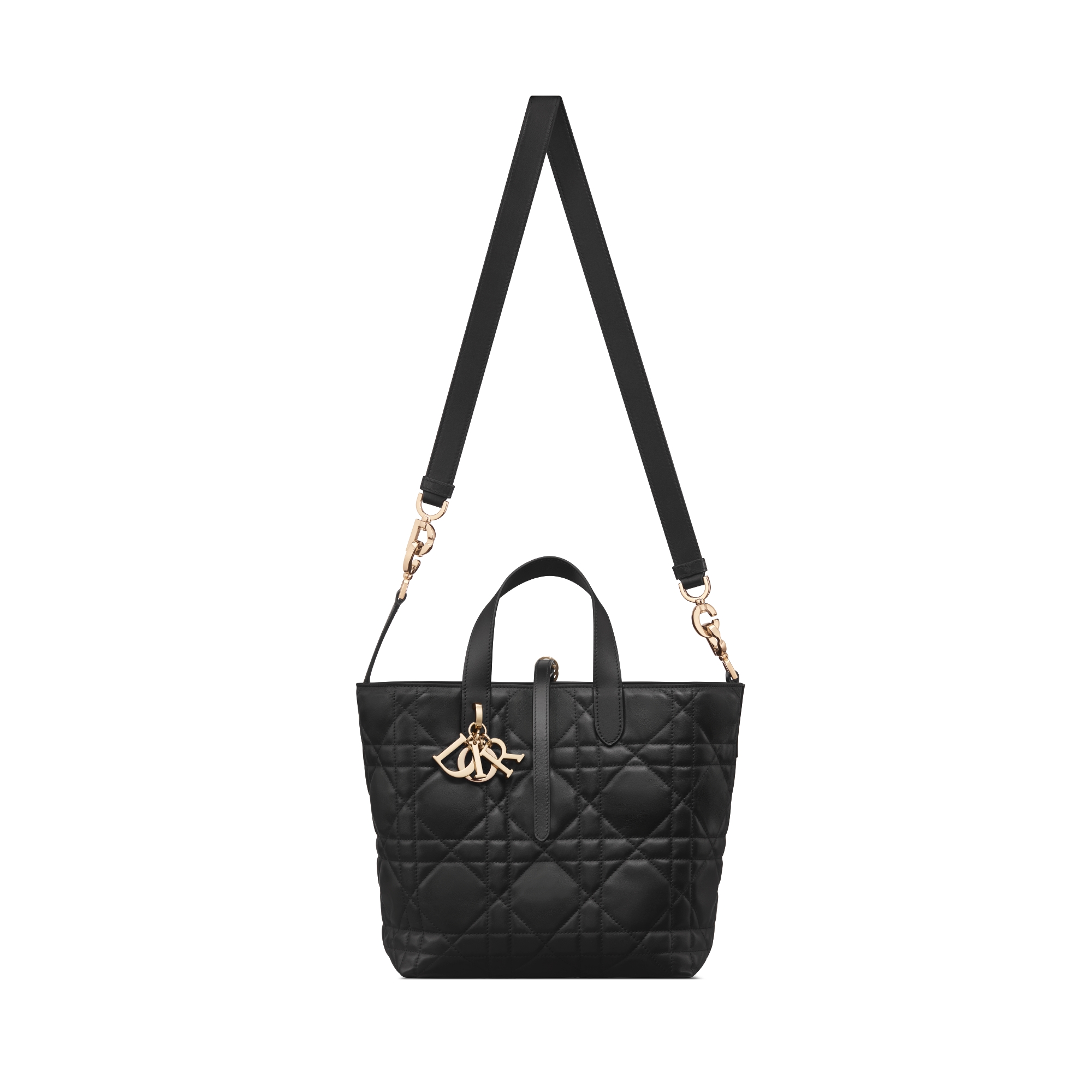 中号 Dior Toujours 竖版手袋 黑色牛皮革超大藤格纹 E07