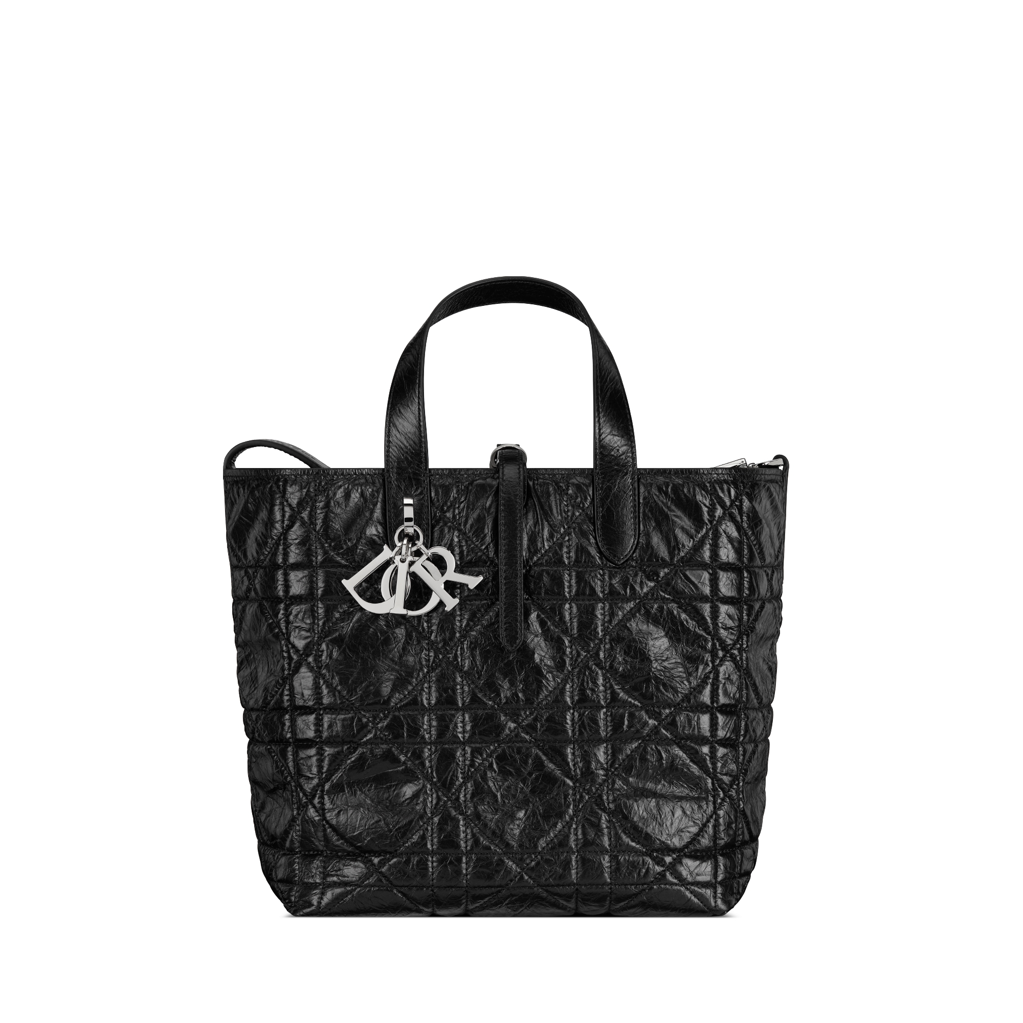 中号 Dior Toujours 竖版手袋 黑色褶皱牛皮革超大藤格纹 E01