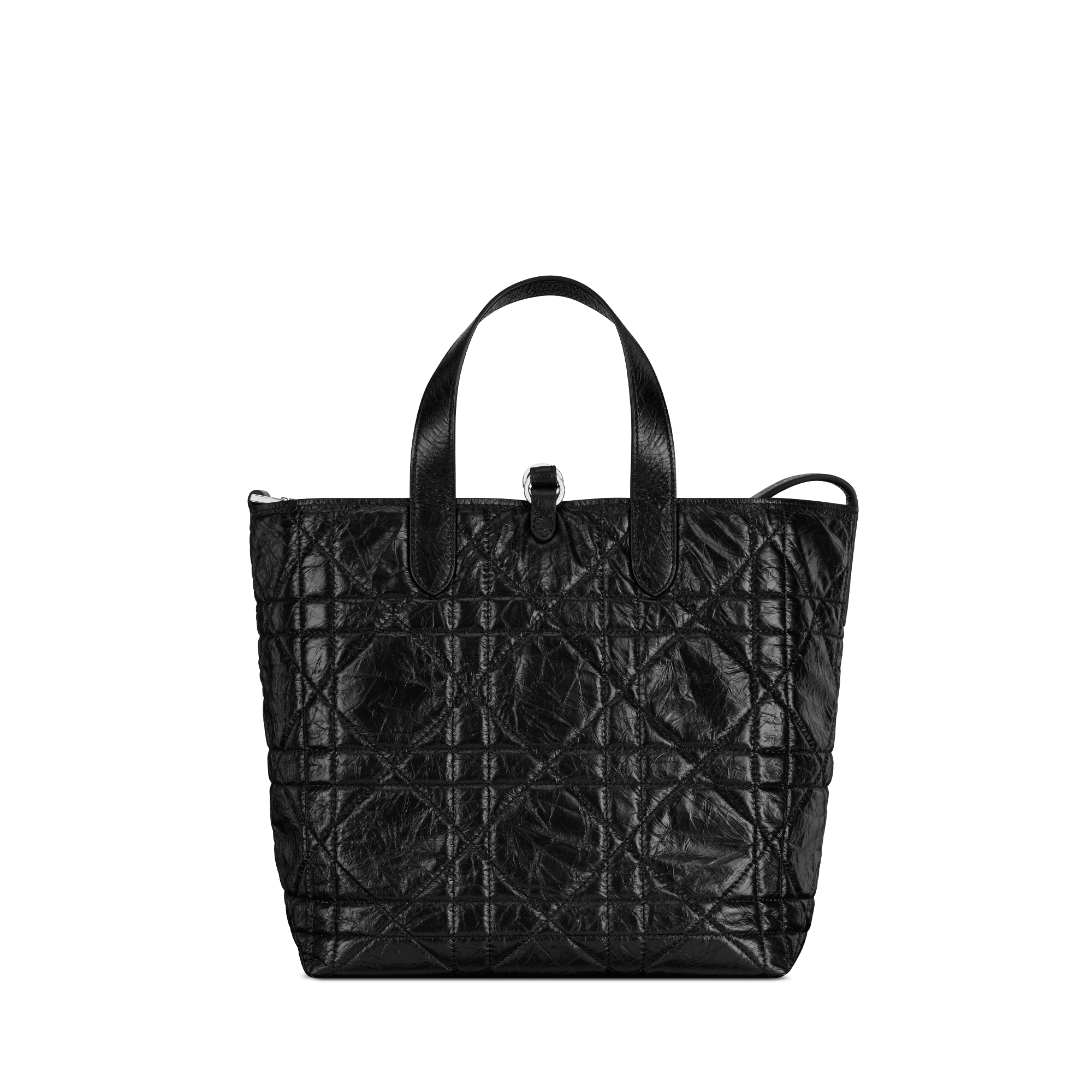 中号 Dior Toujours 竖版手袋 黑色褶皱牛皮革超大藤格纹 E08