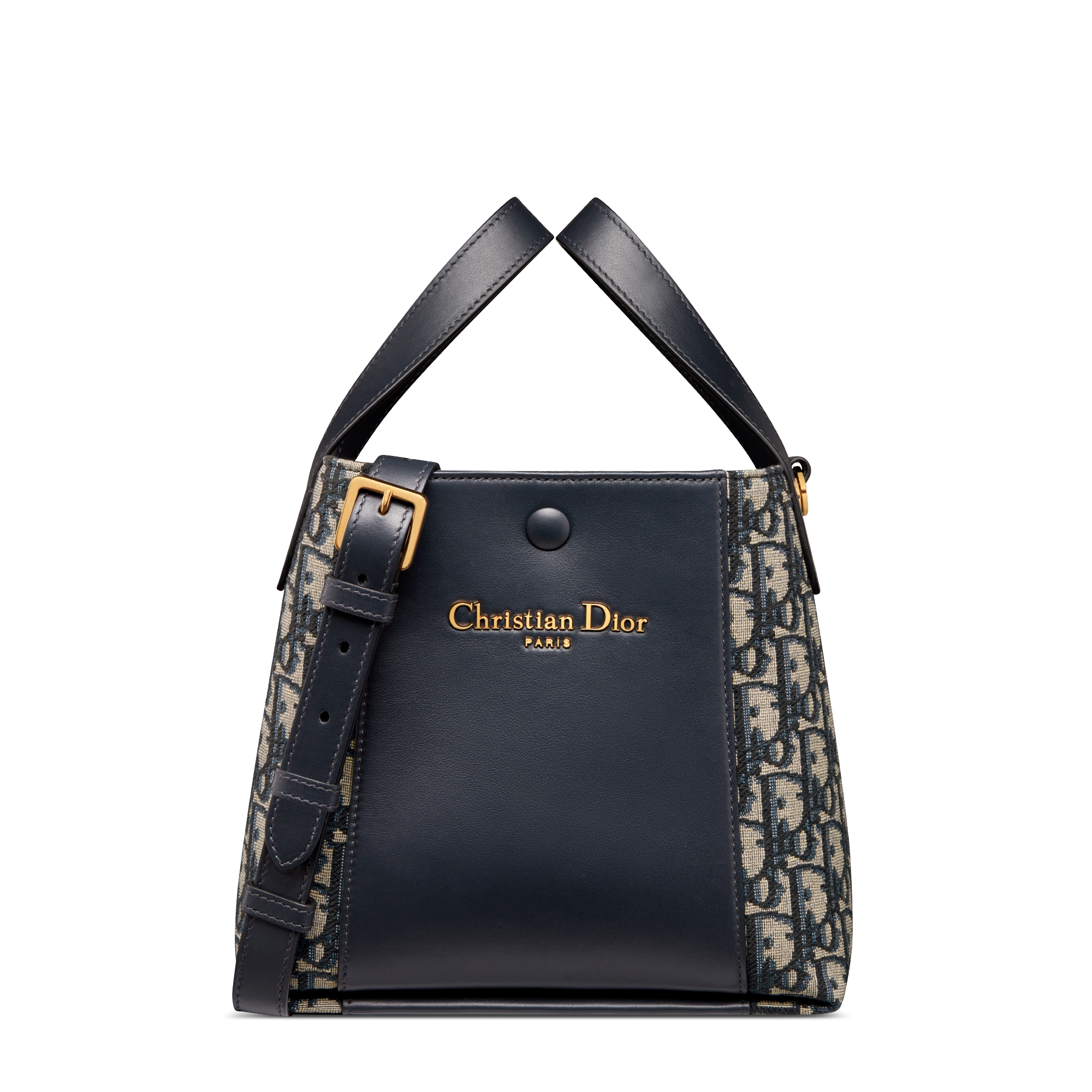 小号 Signature 水桶包 蓝色 Oblique 印花面料和光滑牛皮革 E01