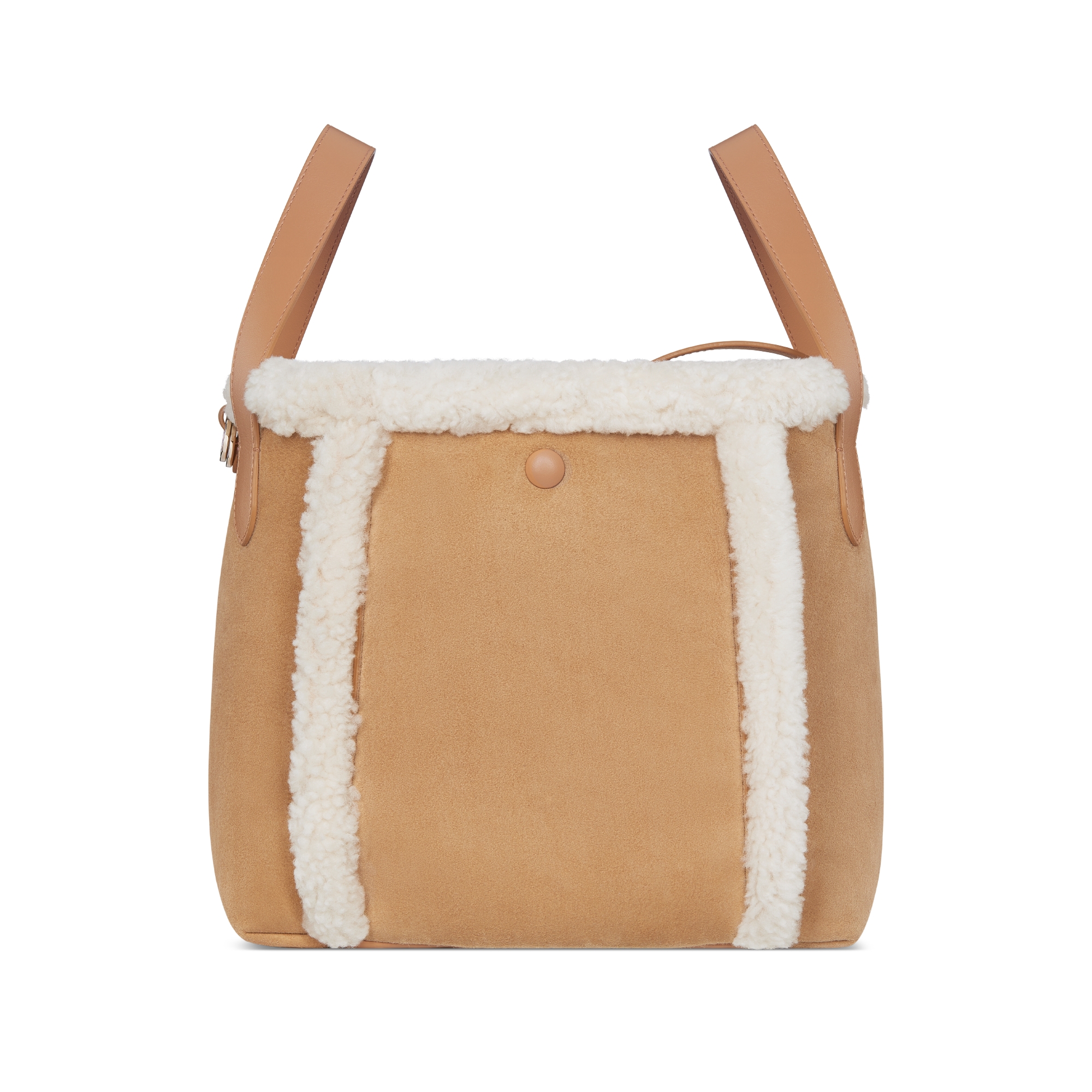 中号 DiorAlps Signature 水桶包 米色绒面牛皮革超大藤格纹和米白色美利奴绵羊毛 E08