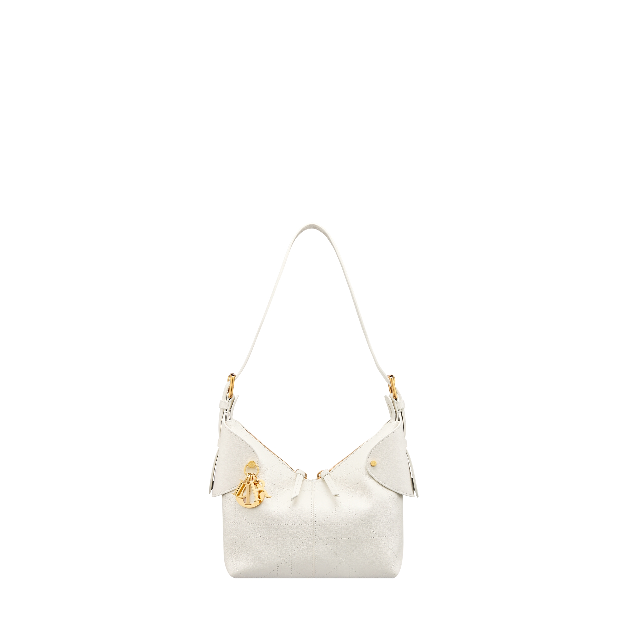  奶白色粒面牛皮革扁平超大藤格纹