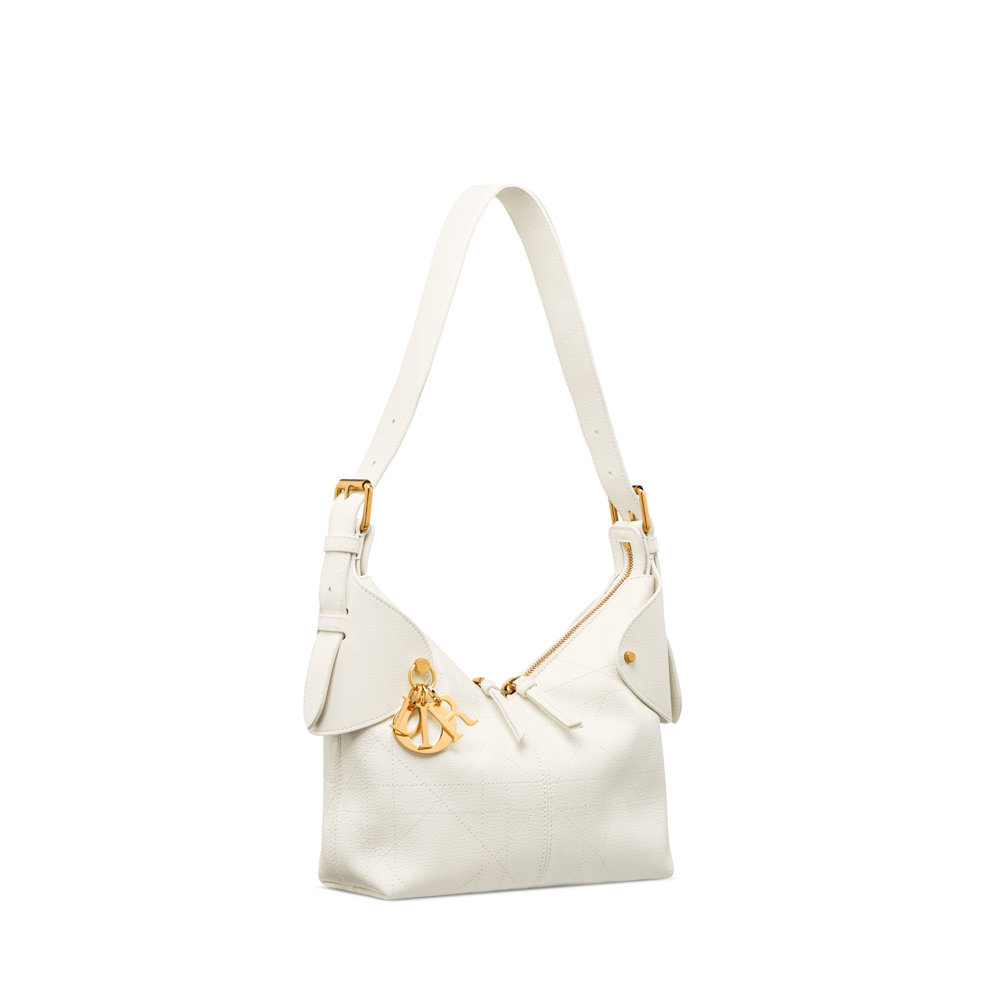 小号 Dior Voyage 手袋 奶白色粒面牛皮革扁平超大藤格纹 E03