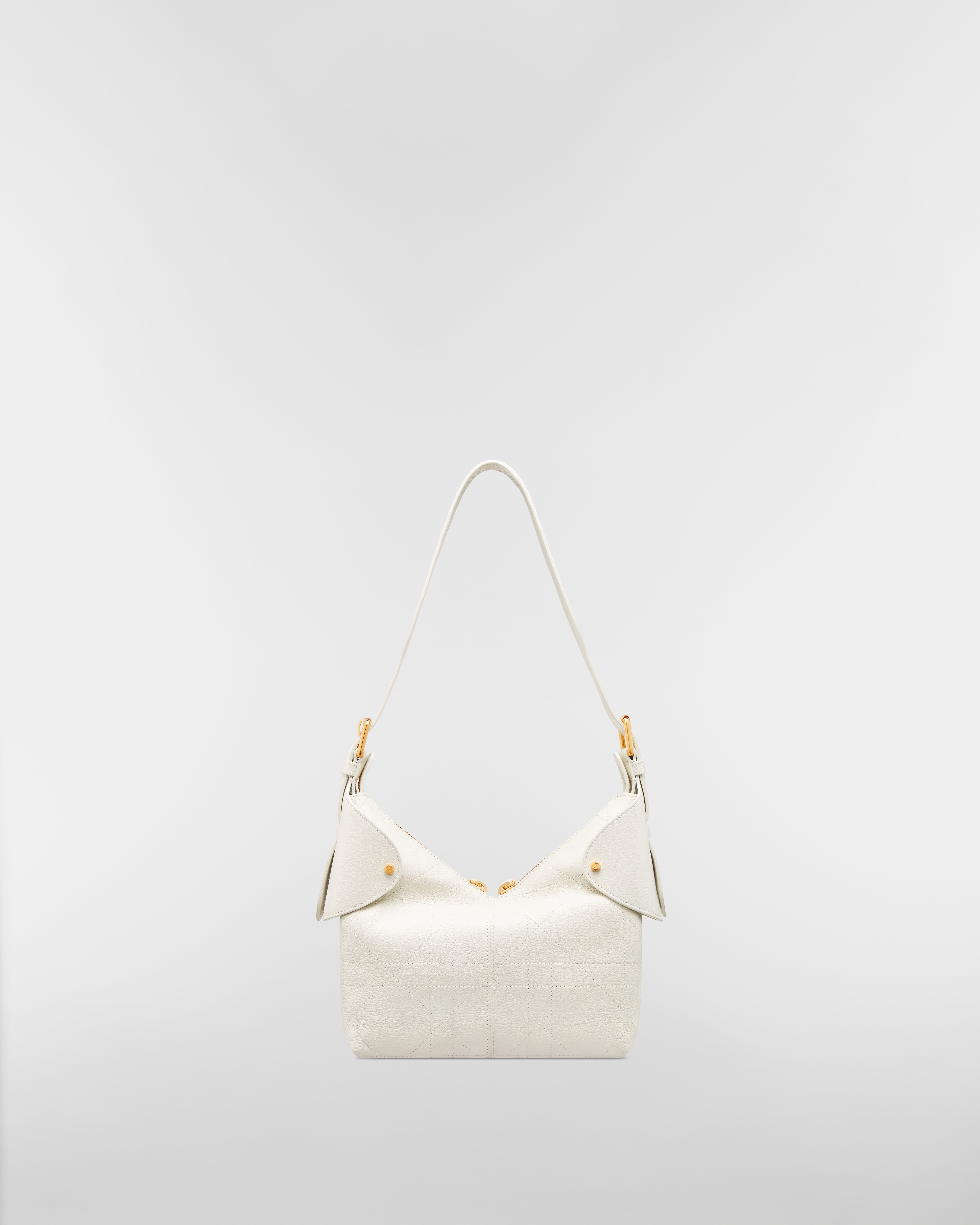 小号 Dior Voyage 手袋 奶白色粒面牛皮革扁平超大藤格纹 E08