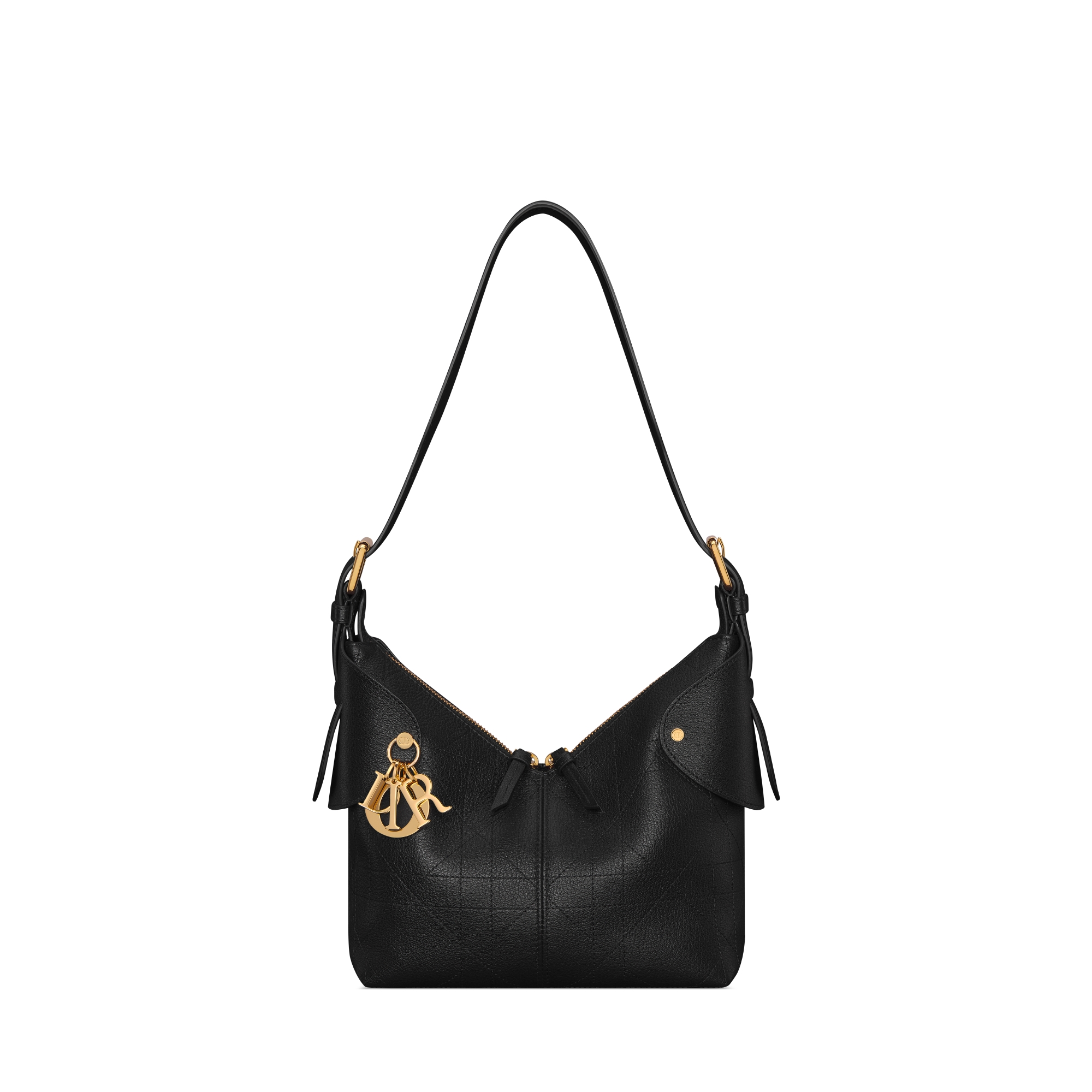 小号 Dior Voyage 手袋 黑色粒面牛皮革扁平超大藤格纹 E01