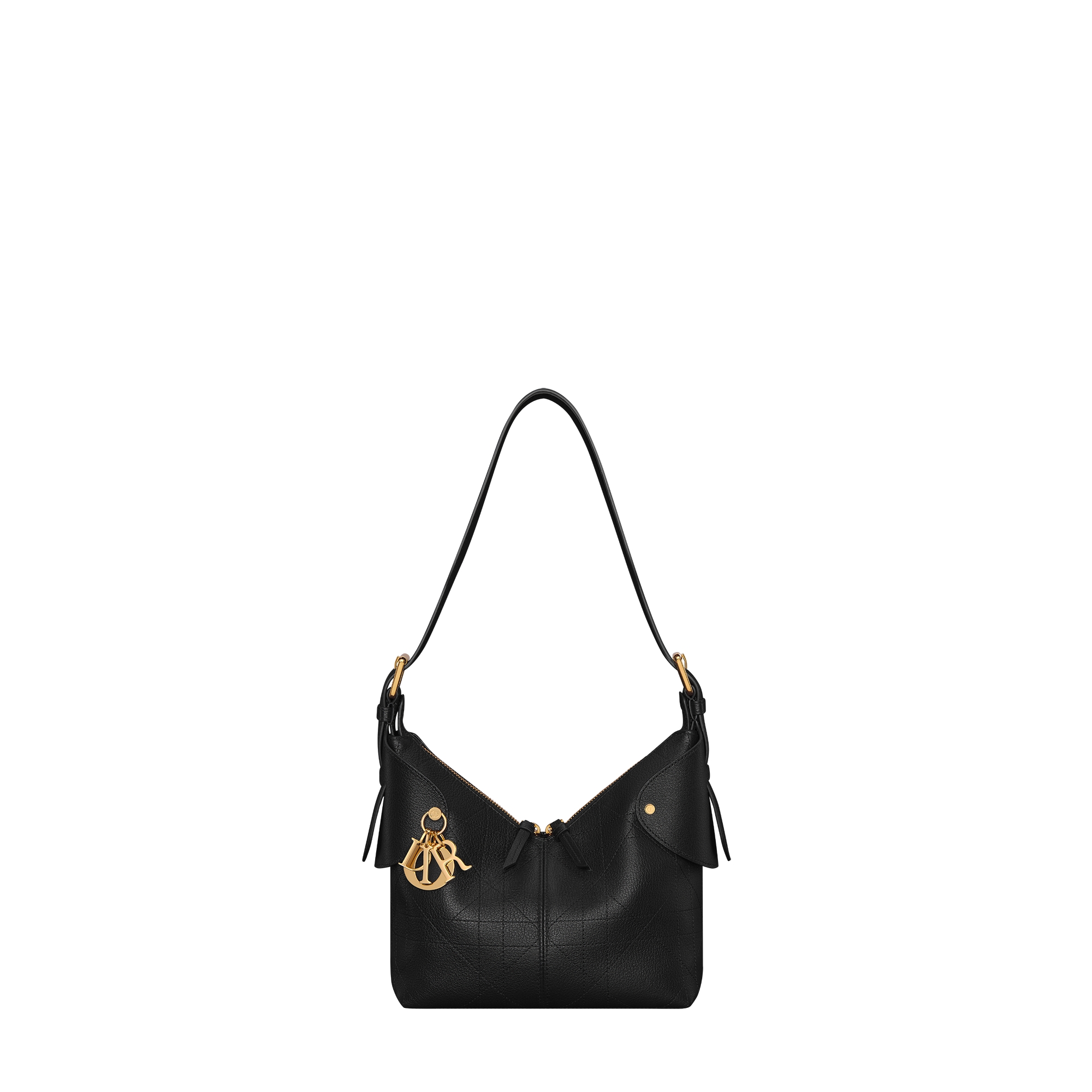  黑色粒面牛皮革扁平超大藤格纹