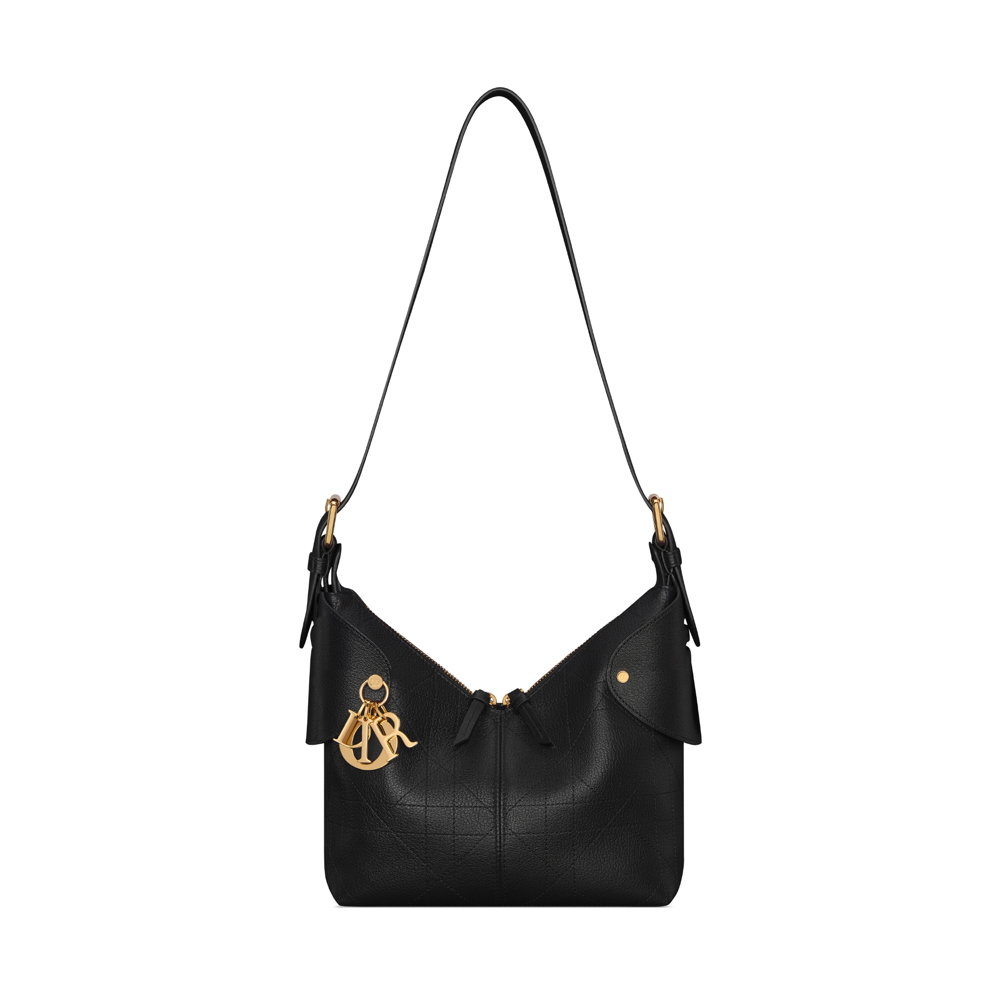 小号 Dior Voyage 手袋 黑色粒面牛皮革扁平超大藤格纹 E07