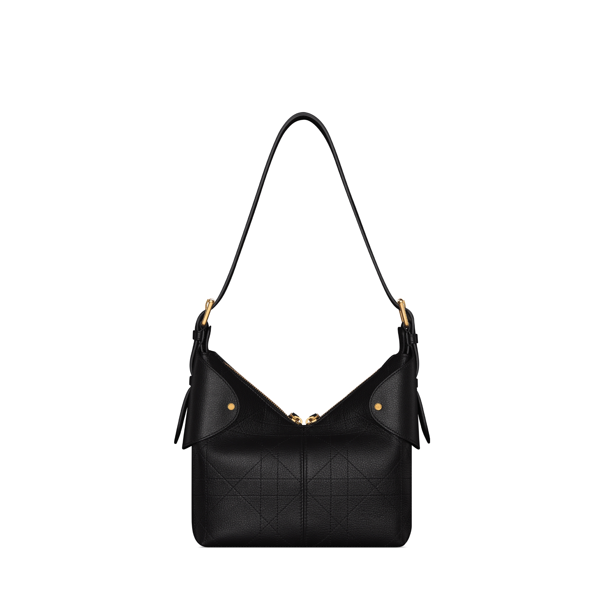 小号 Dior Voyage 手袋 黑色粒面牛皮革扁平超大藤格纹 E08