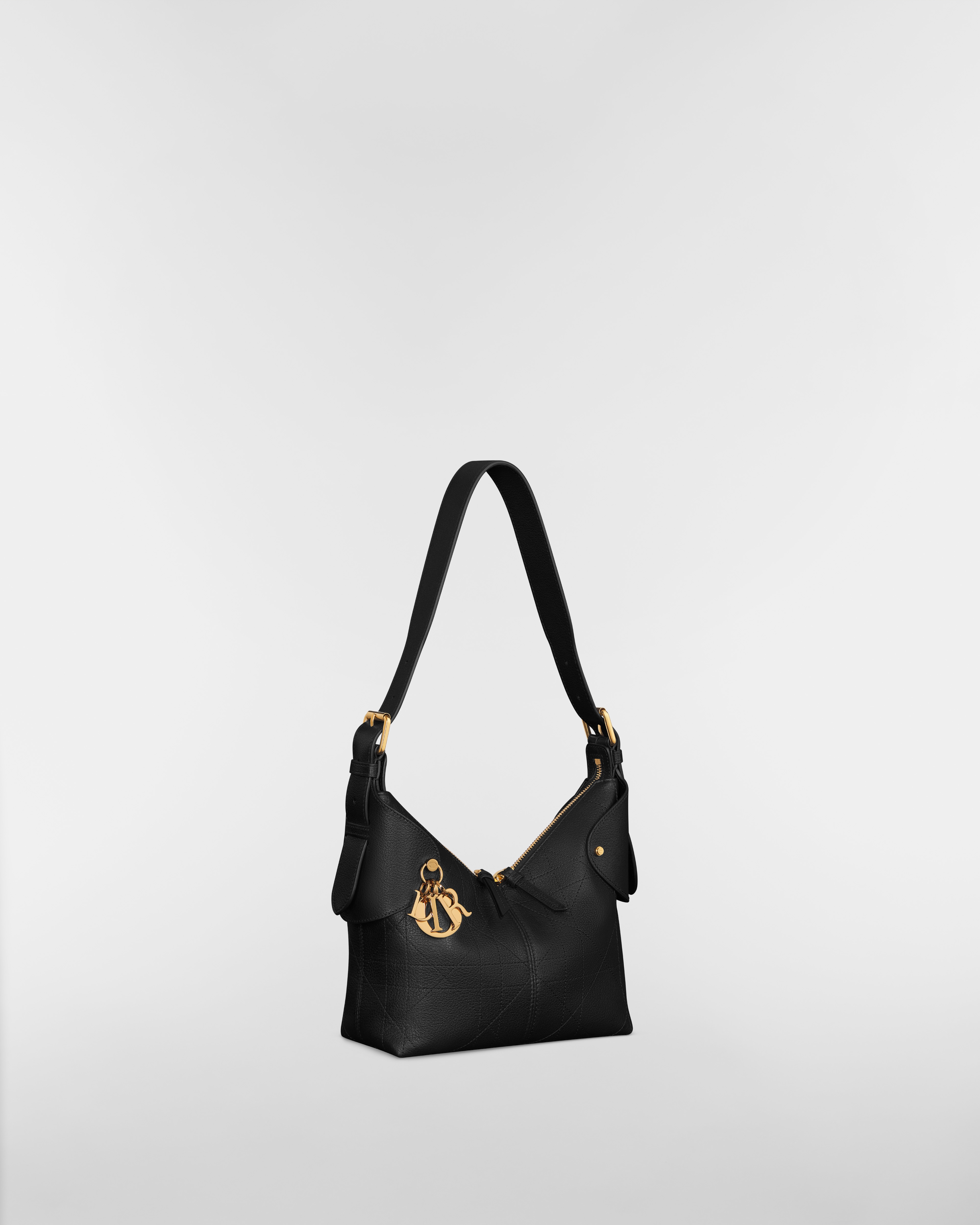 小号 Dior Voyage 手袋 黑色粒面牛皮革扁平超大藤格纹 E03